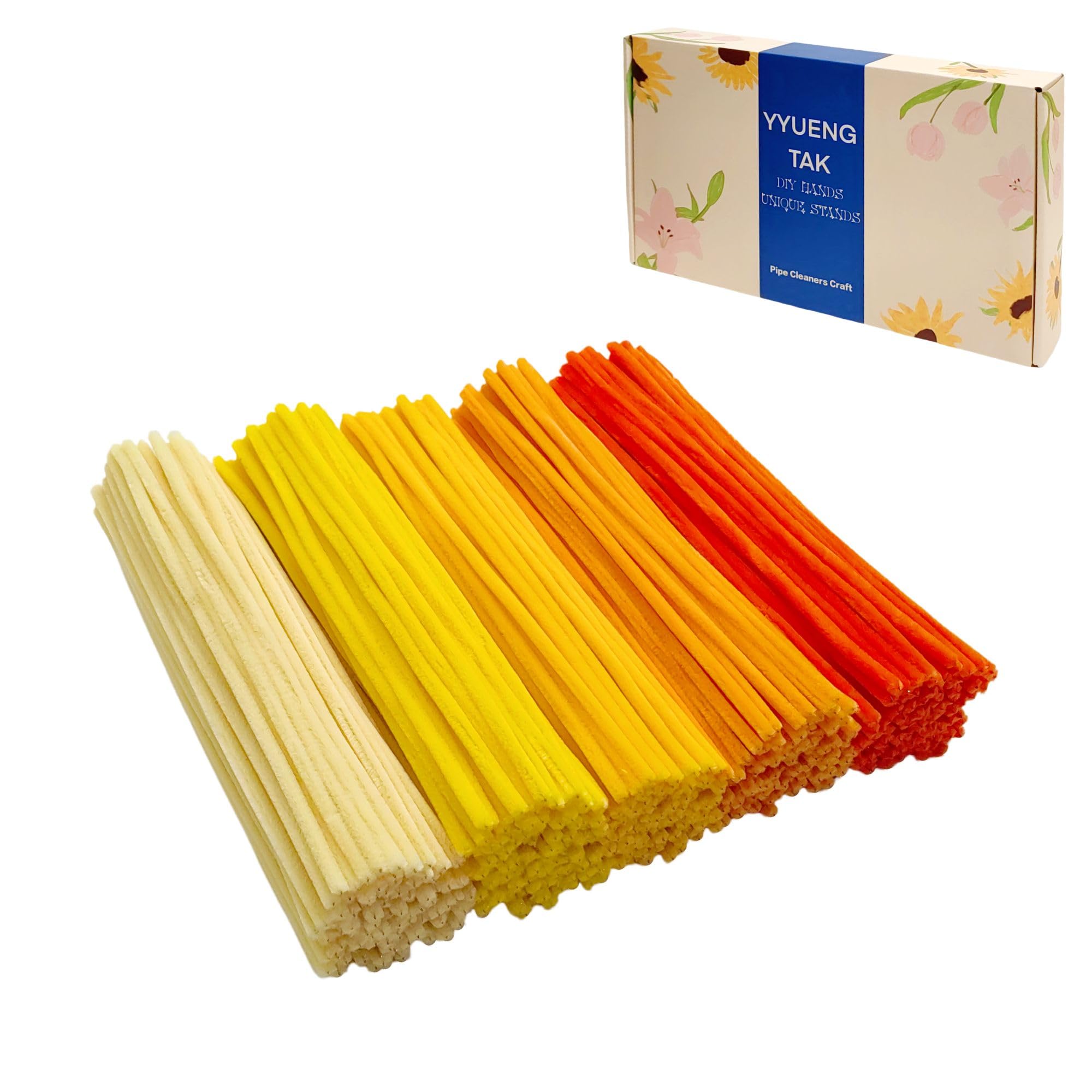YYUENG TAK 300 pcs Yellow and Orange Pipe Cleaners Bulk(5 Different Tone),Fluffy Craft Pipe Cleaners for Arts & Crafts, Ideal for Making Flowers & Decorations (12 x 0.24 inches),Chenille Stems