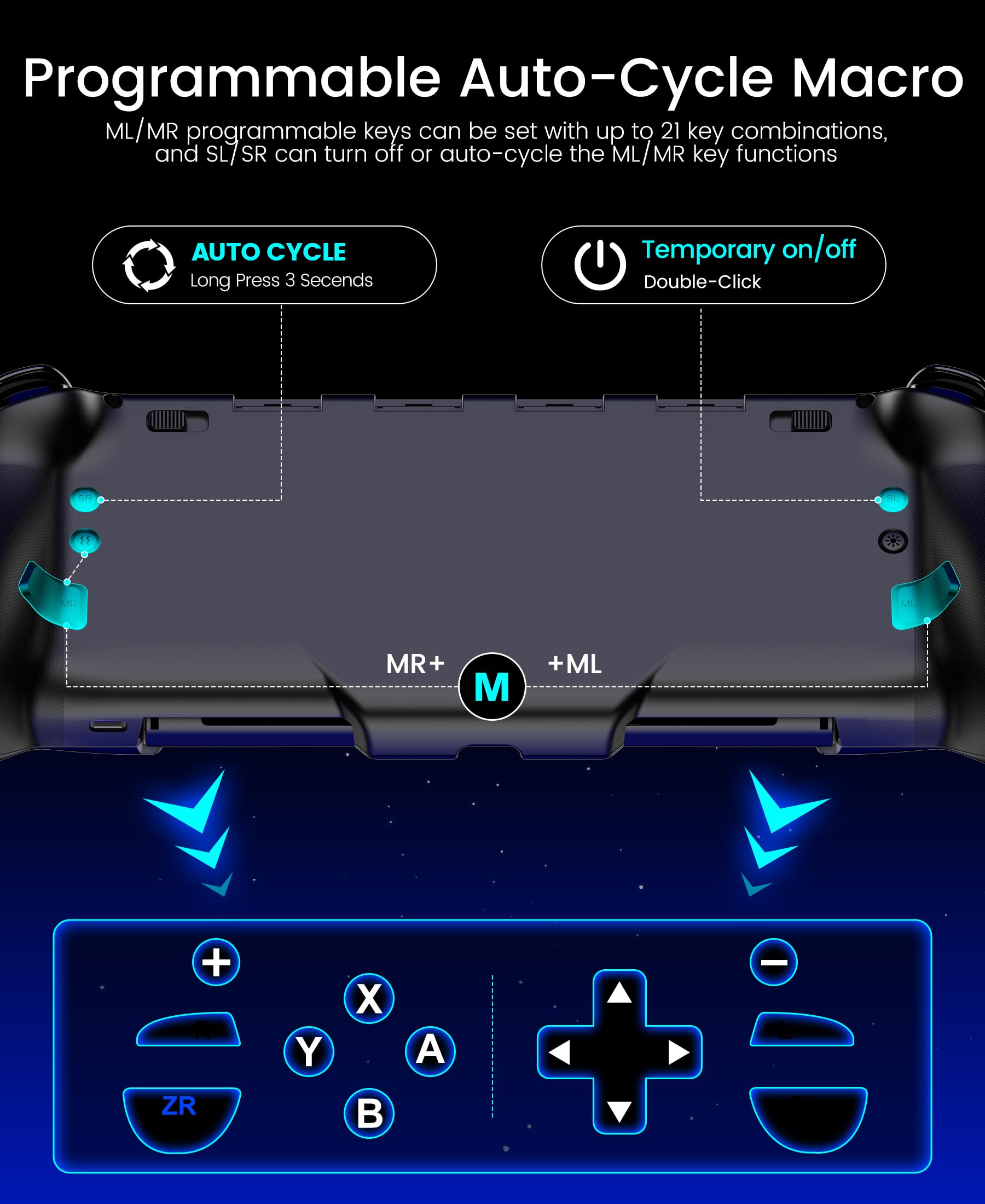 Spican Switch Controllers for Nintendo Switch/OLED Controller, Full-Size Switch Joy-pad for Better Handheld Mode, Switch Accessories Wireless Pro Controller with RGB Light/Battery/Turbo/Macro/4 Game Slot - Nintendo Switch - Very Good - Used Controller - Image 6