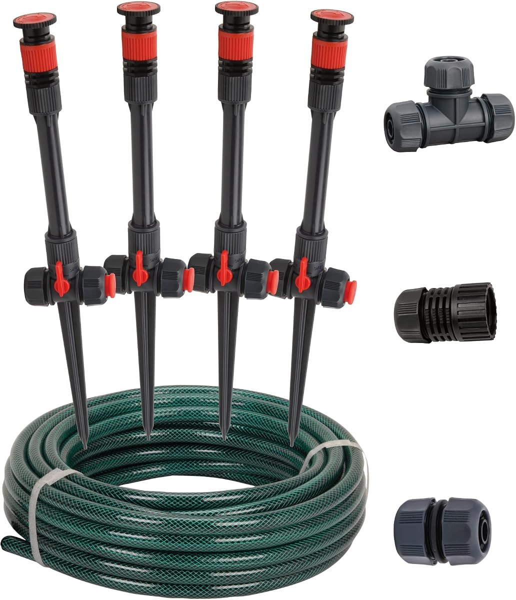 98063 Diseño flexible multiajustable, sistema de riego por encima del suelo para jardín, aspersor y manguera, juego de riego de plantas DIY