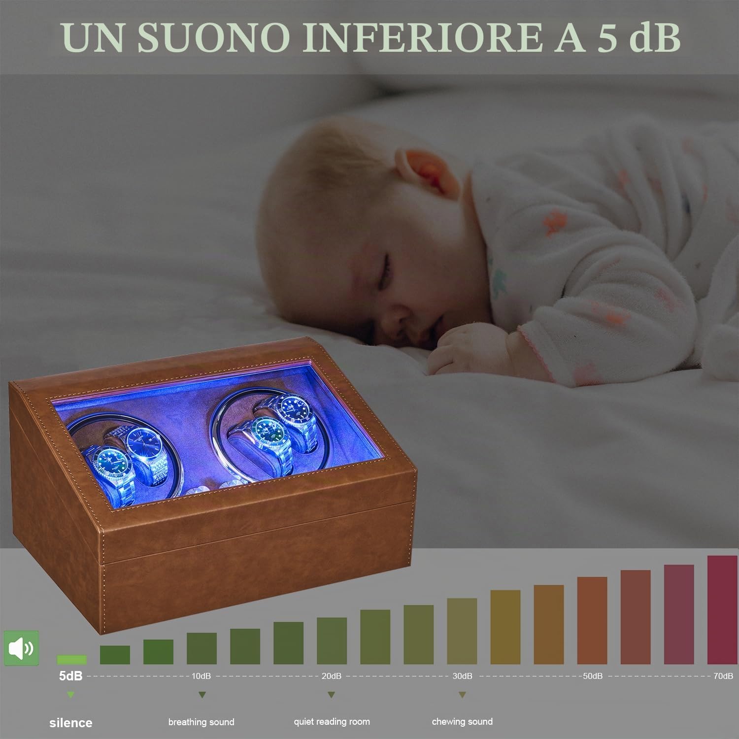 ANWBROAD Scatola Carica Orologi Automatici 4+6 Orologi Ultra-Silenzioso Watch Winder Luce a LED 4 Modalità di Rotazione Lusso Automatico Avvolgitore Orologi Meccanici JWW002Z