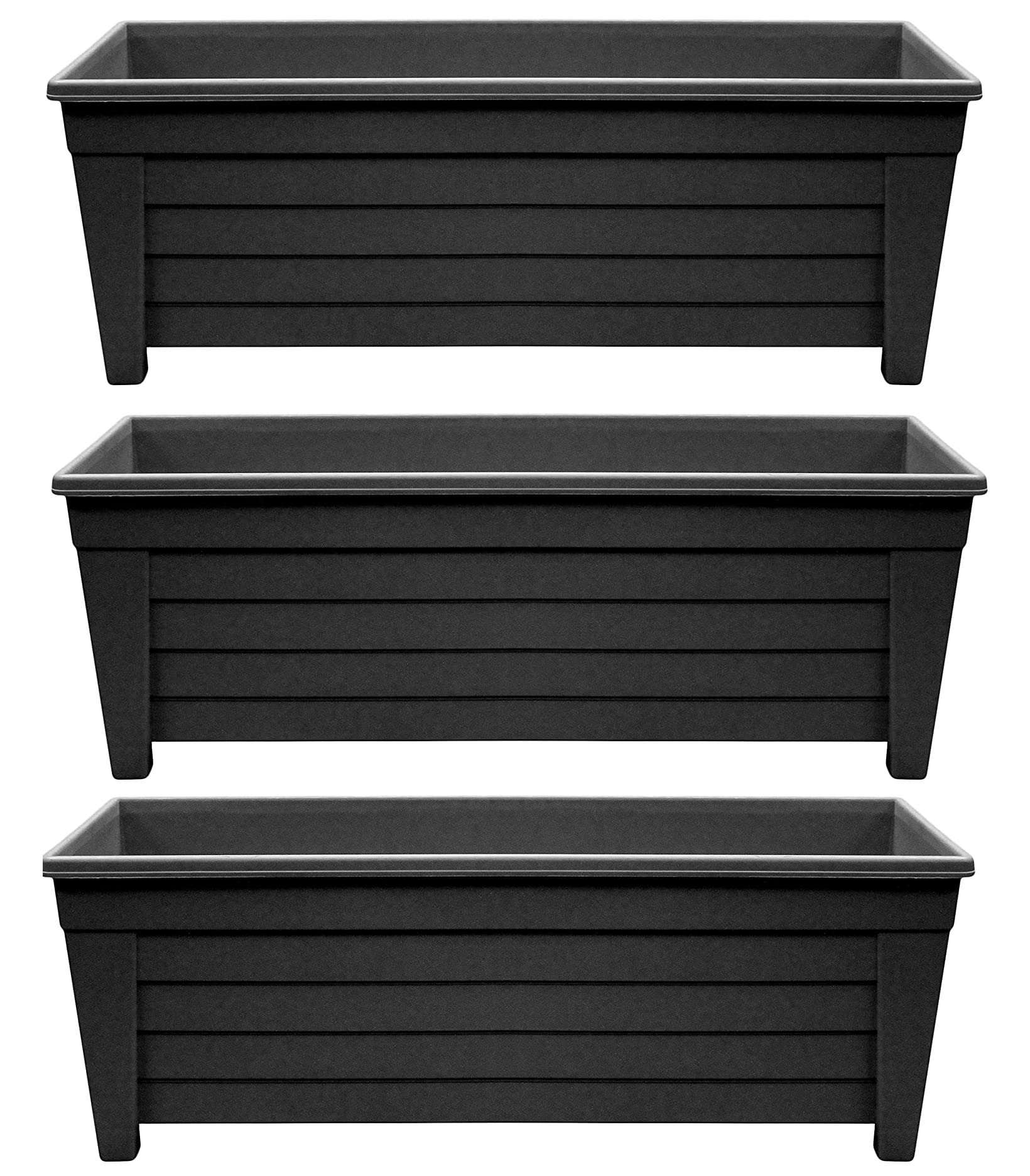 Optimal Products Long Trough 55cm Plant Pot Plastic Planter Indoor Home Outdoor Garden Window Herb Flower Box (3 Trough, Ebony/Black)