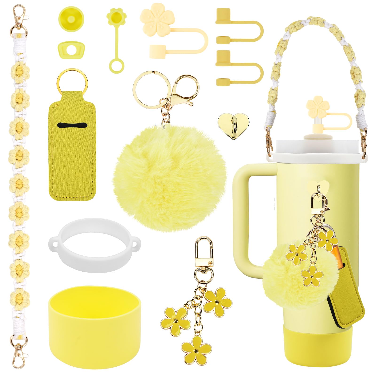 3tyto 13 Pcs Stanley Cup Accessories Set Including Water Bottle Handle Strap, Siliocne Stanley Cup Boot, Siliocne Straw Cover, Stanley Charms for Stanleys Cup 40oz & 30oz Tumbler Pomelo