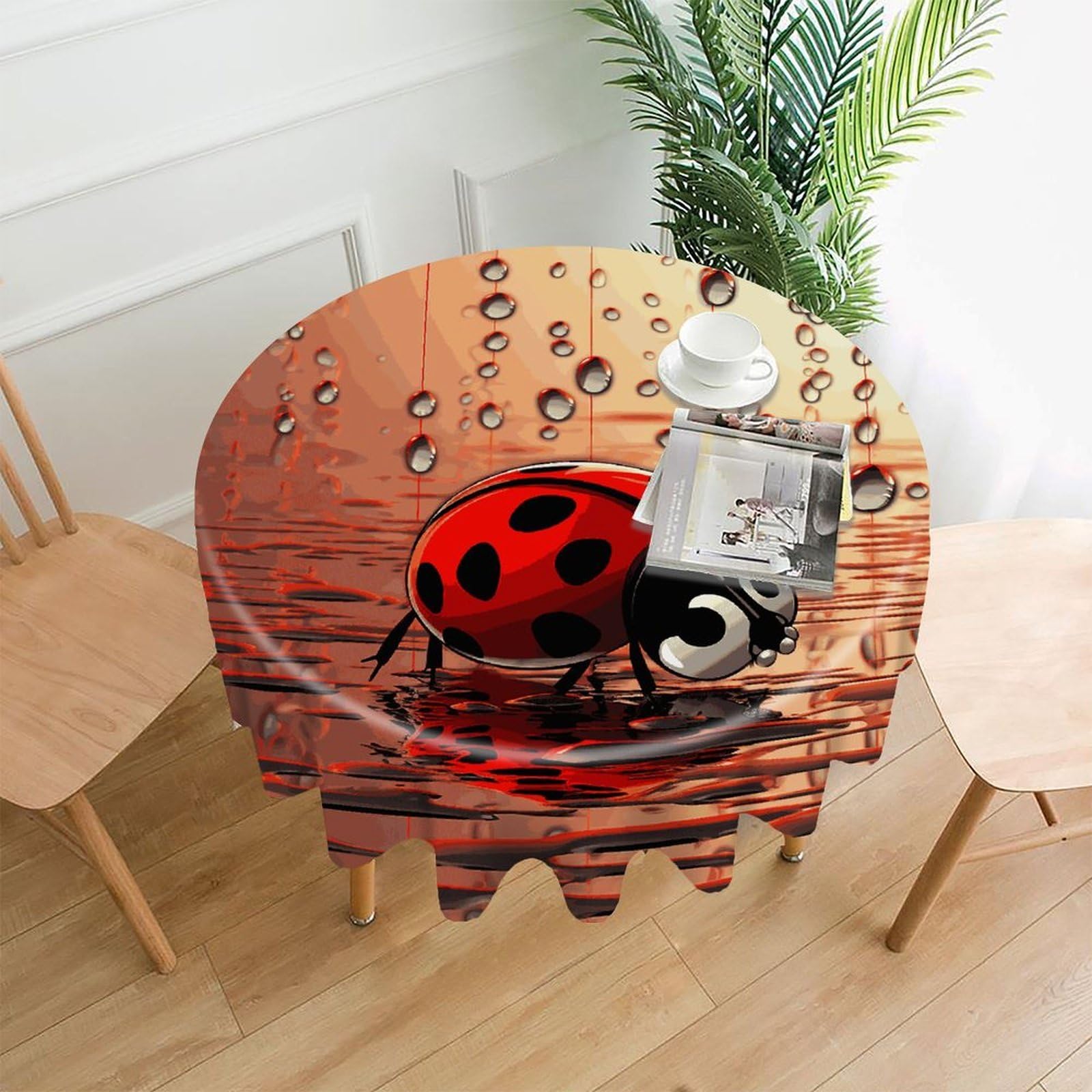 FekiLoot Art Ladybug Tracks Round Tablecloth Cover 60 Inch Wrinkle Free Washable Polyester Fabric Table Cover Decorative Round Table Cloth for Home Dining Kitchen Party Farmhouse