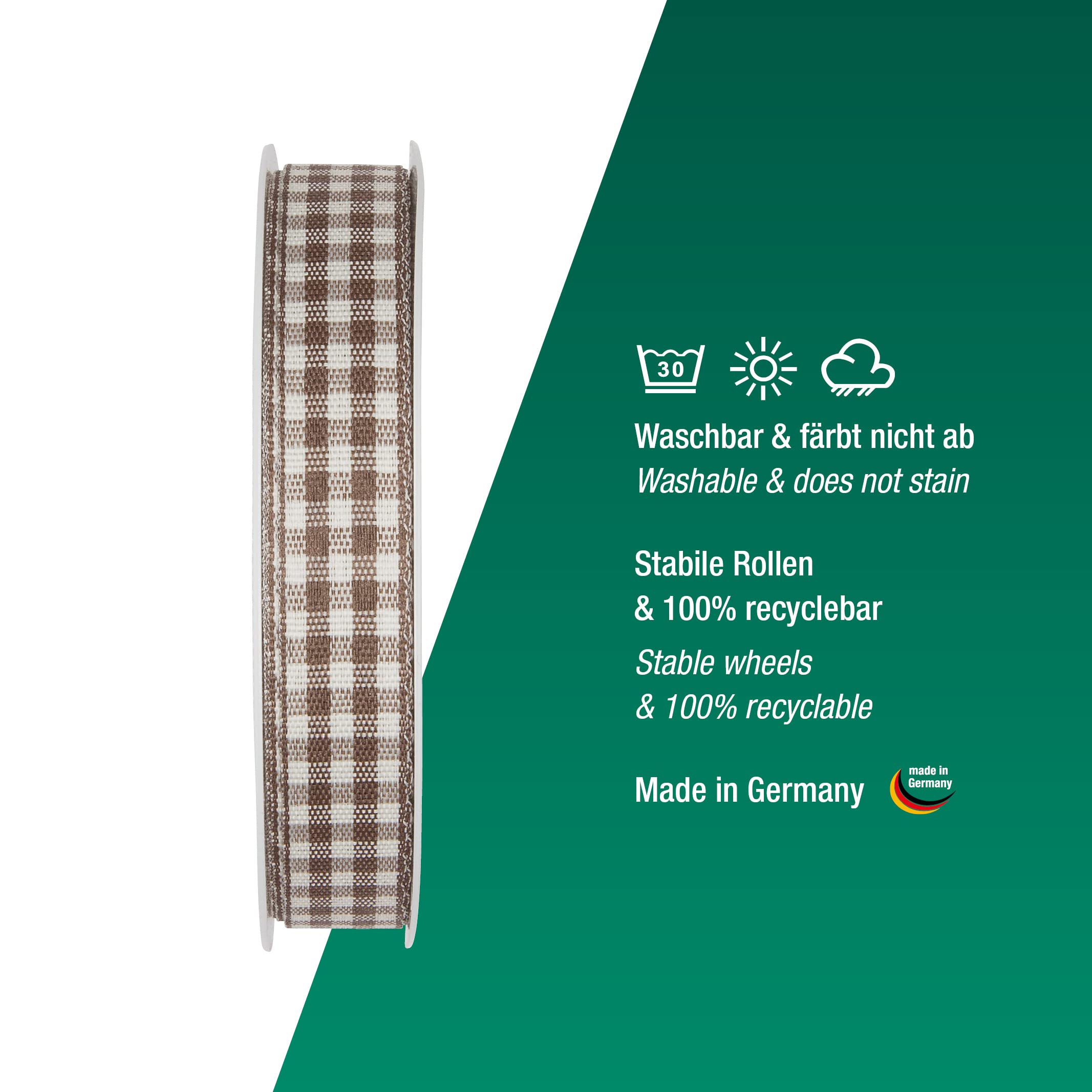 Halbach Seidenbänder Premium Vichy Checked Gift Ribbon (Dark Brown), 15 mm - Image 3