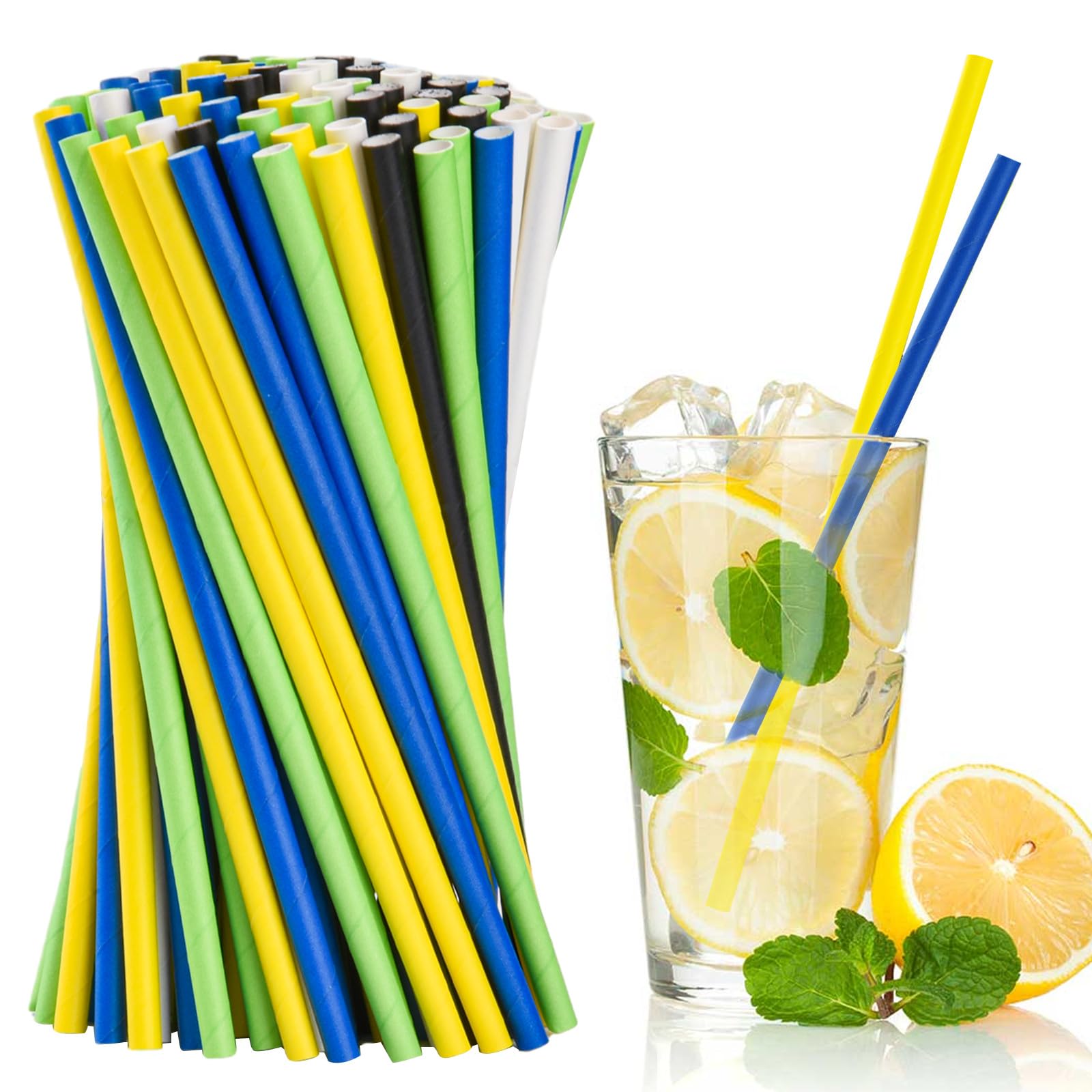 100 Pack Multicolor Paper Drinking Straws, Biodegradable Durable & Eco-Friendly For Coffee Cold Drinks, Dessert and DIY Decoration