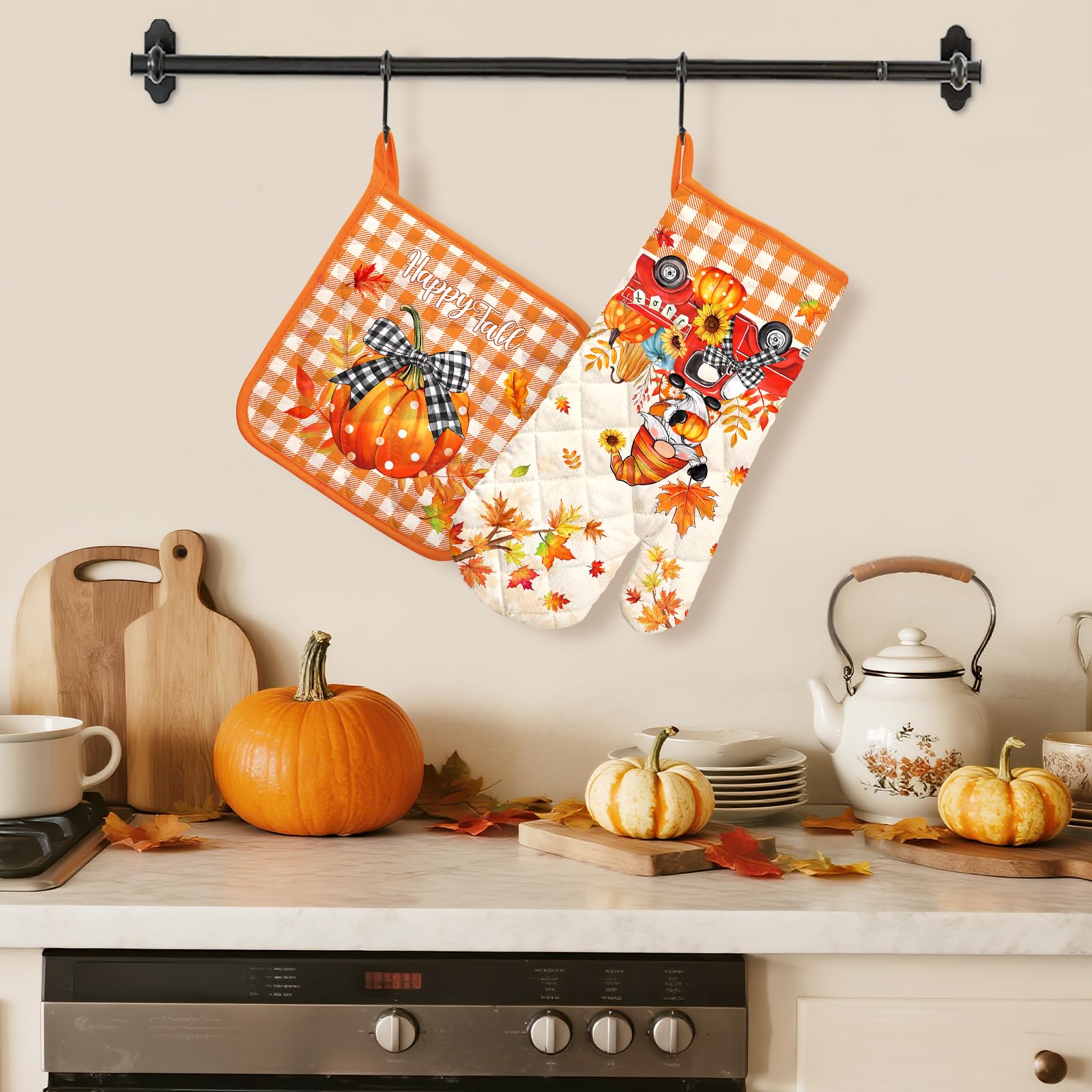 Gants De Four Et Maniques Citrouilles D'automne Feuille D