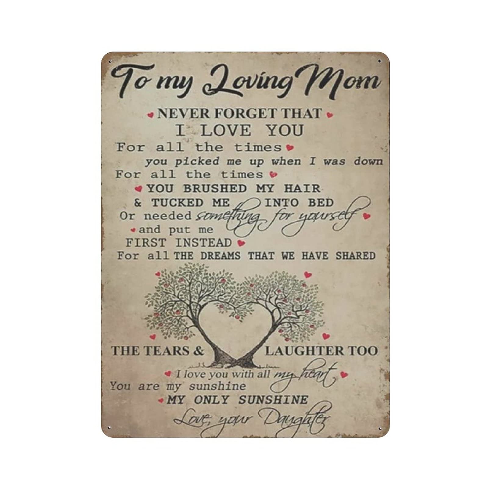 Metal Tin Sign To My Mom Vintage Tin Poster Metal Sign Wall Decoration Country Kitchen Home Garage Decor 16"x12"