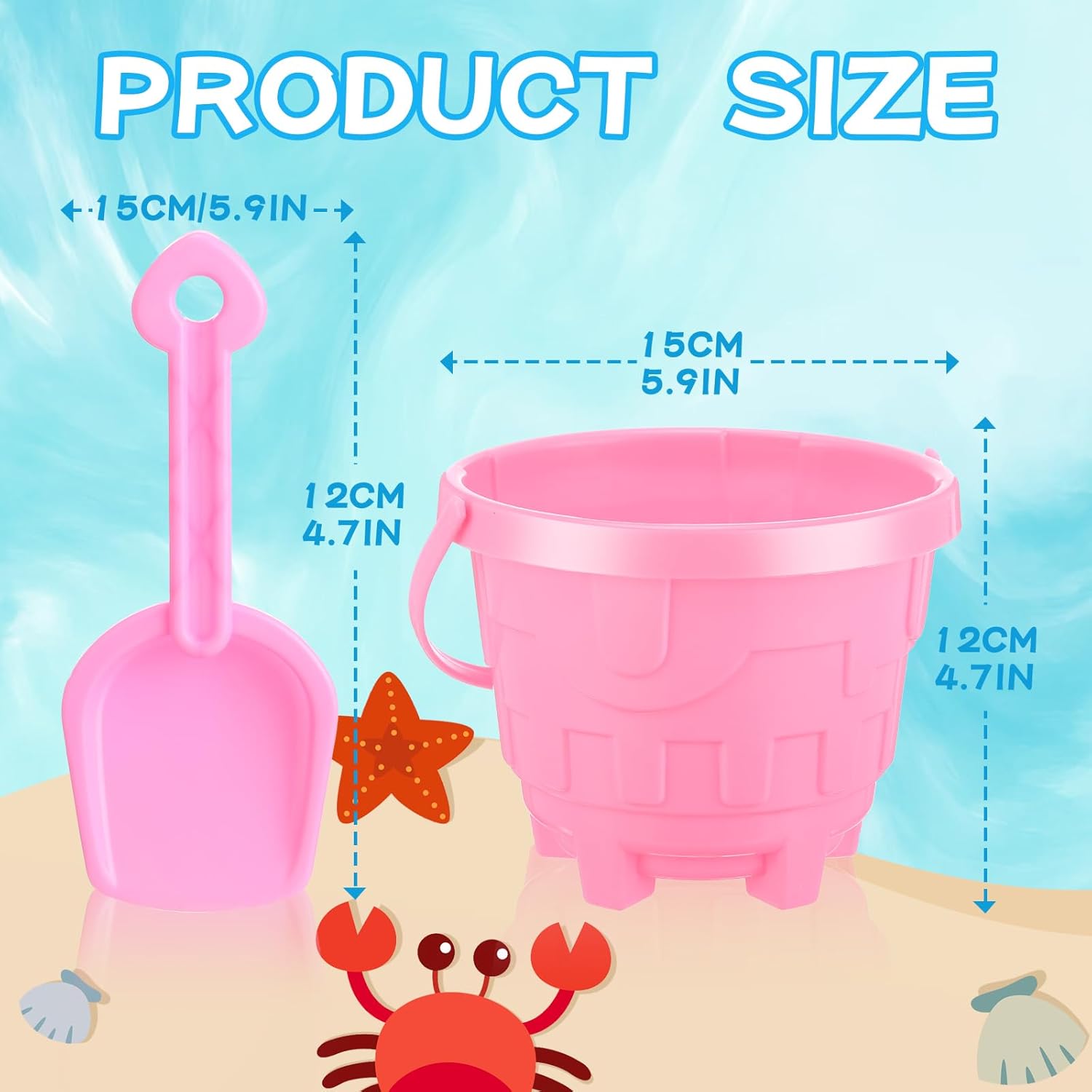 Leitee 10 Pcs Beach Sand Buckets and 10 Pcs Sand Shovels Set for Kids Summer Beach Toys Set 5.9 Inch Plastic Castle Shaped Bucket and Shovels Gift for Boys Girls Swimming Pool (Round,Classic Color)