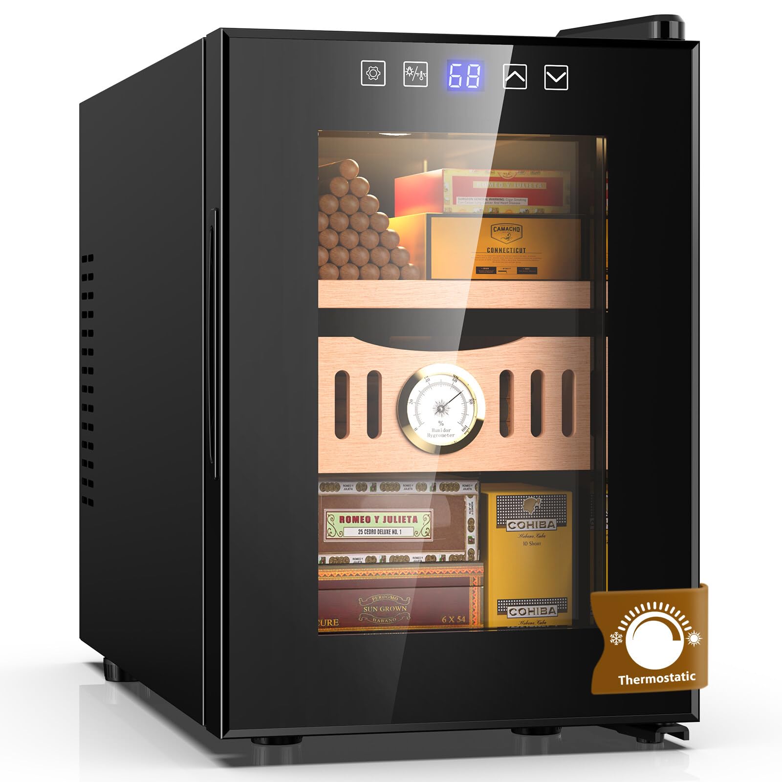Mojgar 18L Thermostatic Electric Humidor, 100 Counts Large Cigar Humidor, Cooling and Heating Temperature Control Cabinet Cigar Fridge with Spanish Cedar Wood & Hygrometer, Christmas Gift for Men