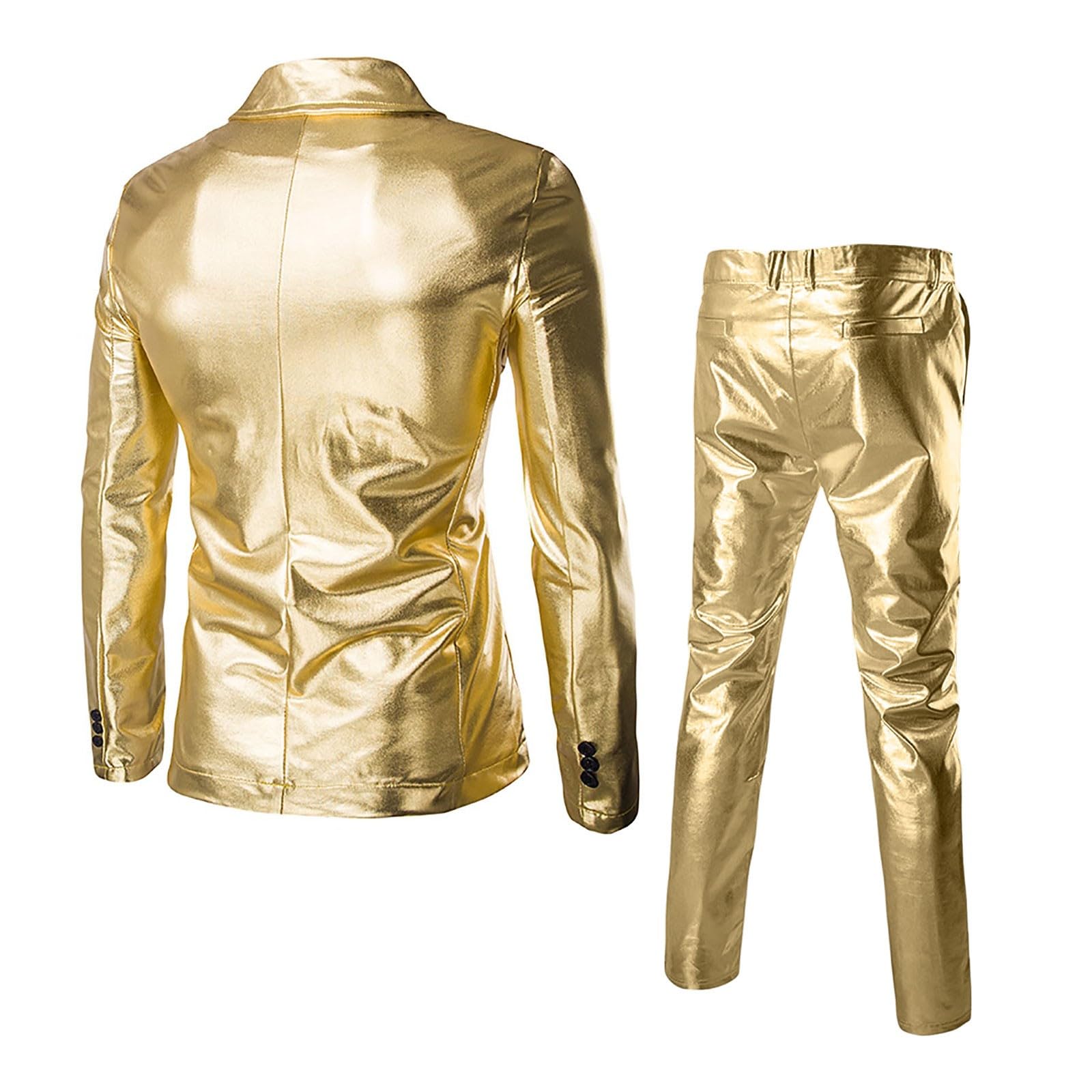 Costume smoking métallisé slim fit 2 pièces homme doré brillant paillettes mariage fête carnaval