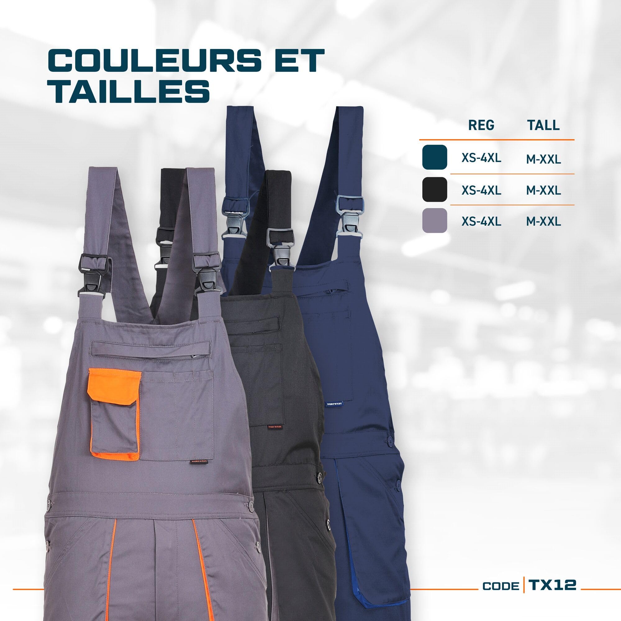 Portwest TX12 Salopette de Travail à Bretelles Contrastées