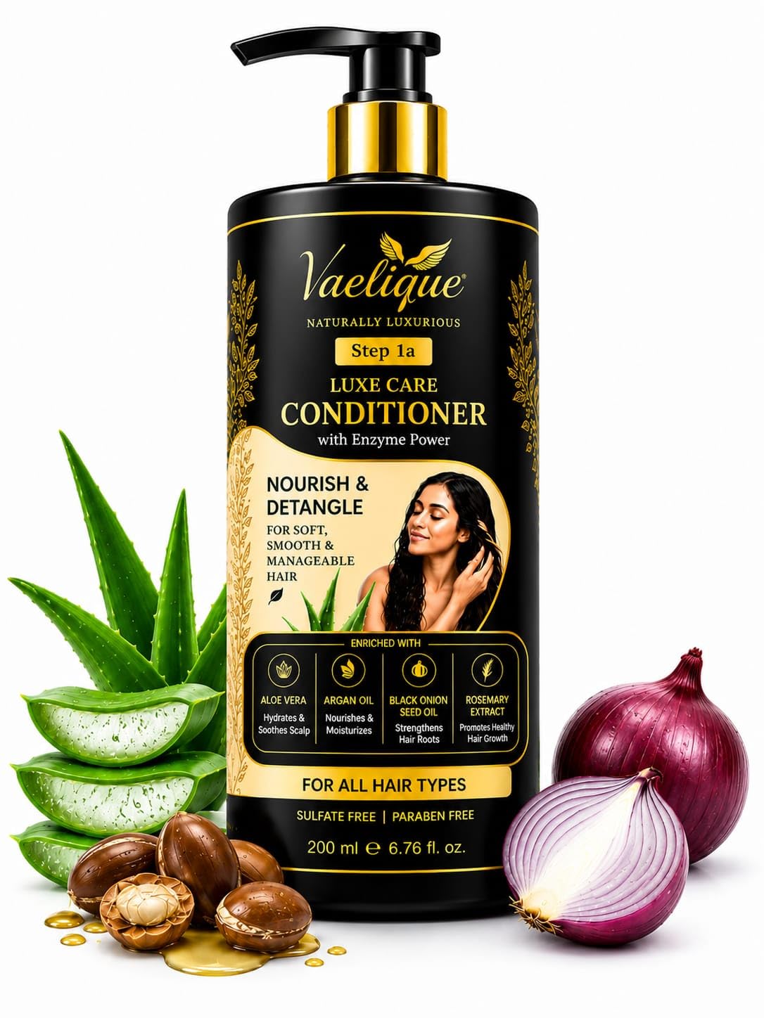 Luxe Care Conditioner with Enzyme Power,Aloe Vera, Argan Oil, Black Onion Seed Oil, Rosemary Extract & Vitamin E | Nourishing & Detangling Hair Conditioner (200ml)-image-9