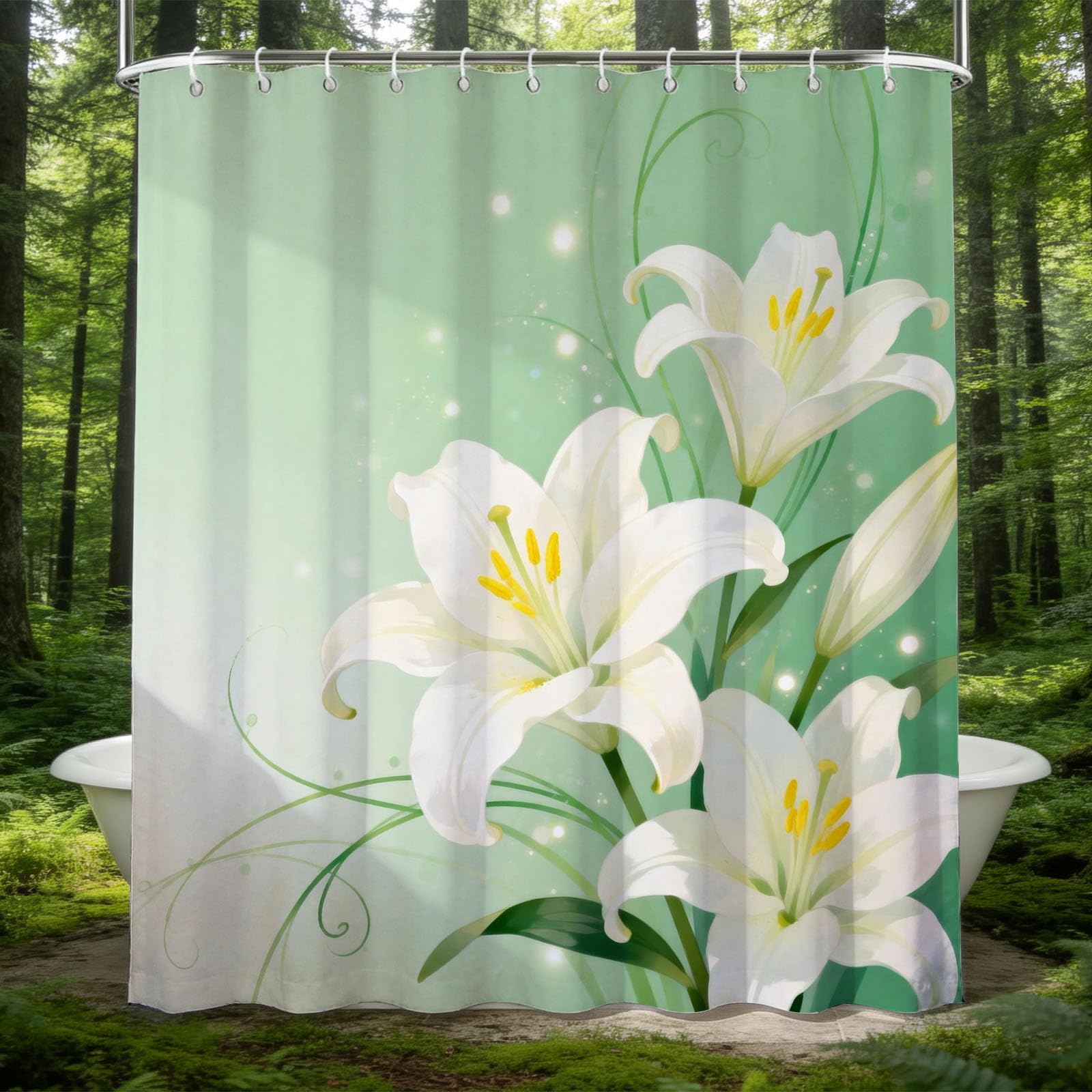 Hongduo 3D Lily Shower Curtain for Stalls Bathtubs Gradient Bathroom Decor Shower Curtain Set Polyester Fabric Waterproof 180x180cm/71X71 Inch with Hooks