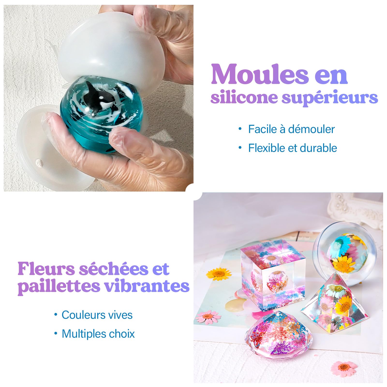 LET'S RESIN Epoxy Resin Kit Complet, 500ml Kit Resine Epoxy Complet Débutant avec Moule Resine Epoxy