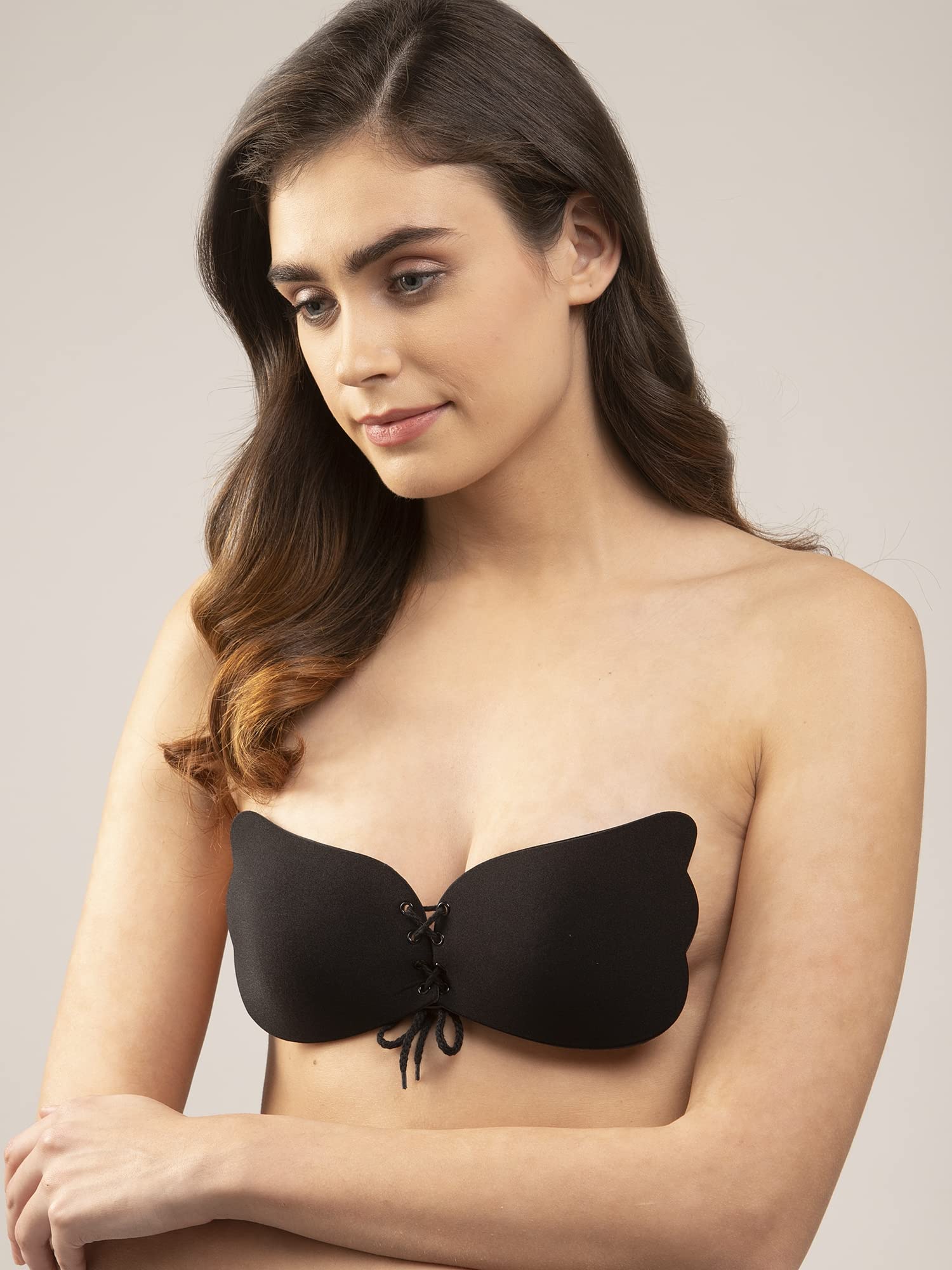 NYKD Soutien-gorge invisible en silicone adhésif push up sans bretelles et dos nu pour femme avec lacets sur le devant NYA010