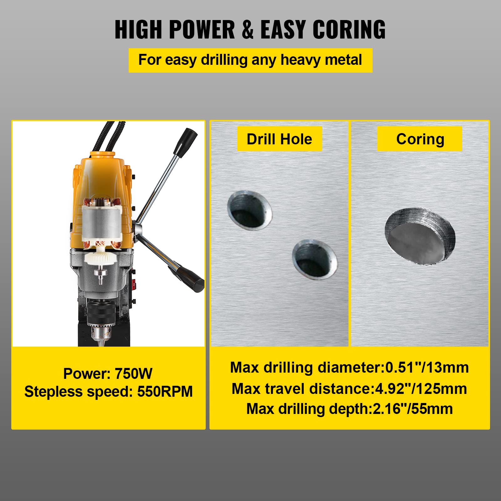 Prensa de taladro magnético MD13 8500N Magnet Force TableTop 750W Máquina de perforación de núcleo de banco portátil eléctrica multifuncional