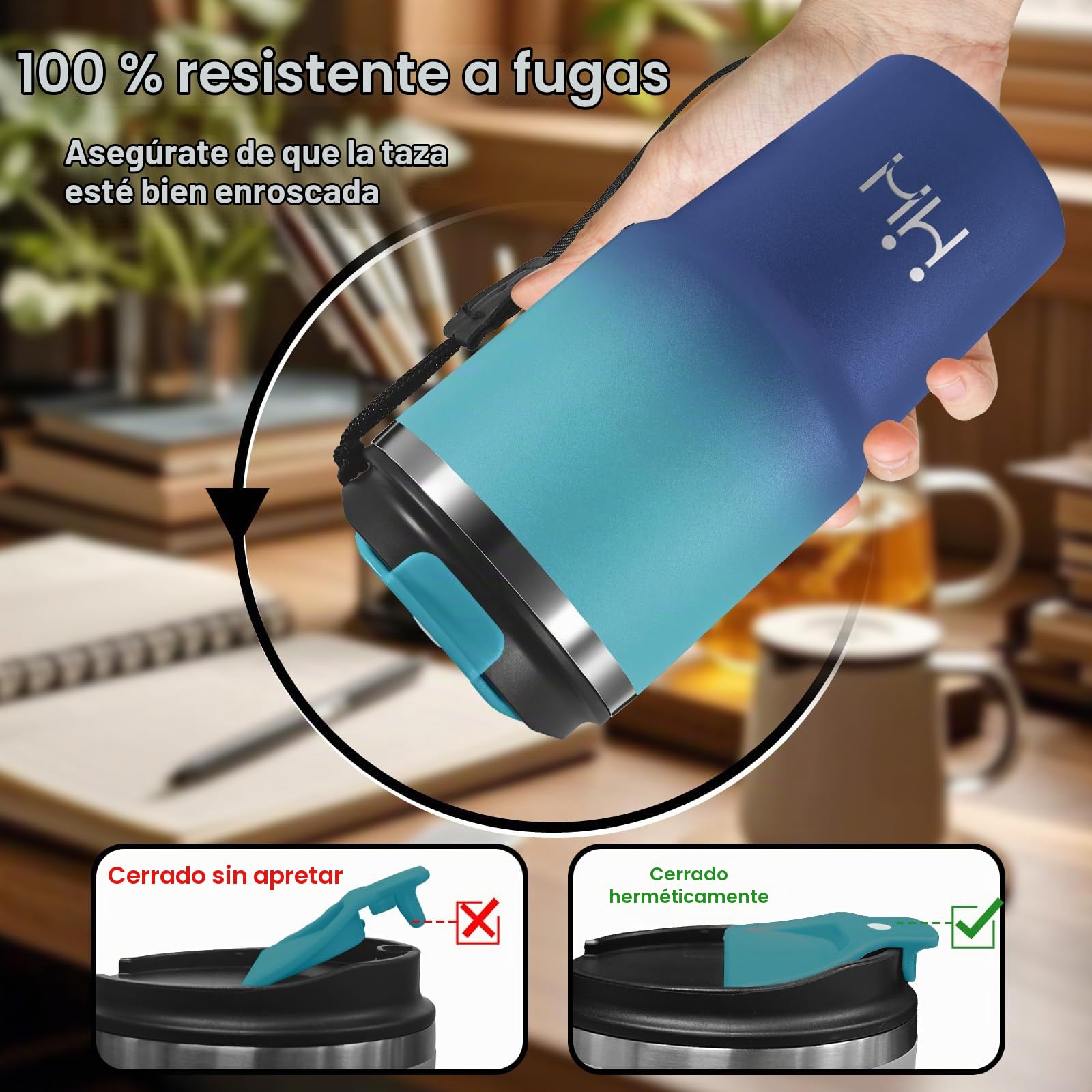 Vaso Termico, 20oz Termo Cafe, Mantiene 8H Frio/6H Calor, Taza Termica, Acero Inoxidable 18/8, sin BPA, Vaso Termo a Prueba de Fugas, Doble Aislamiento, para Viajes, Gimnasio, Cafetería, Oficina