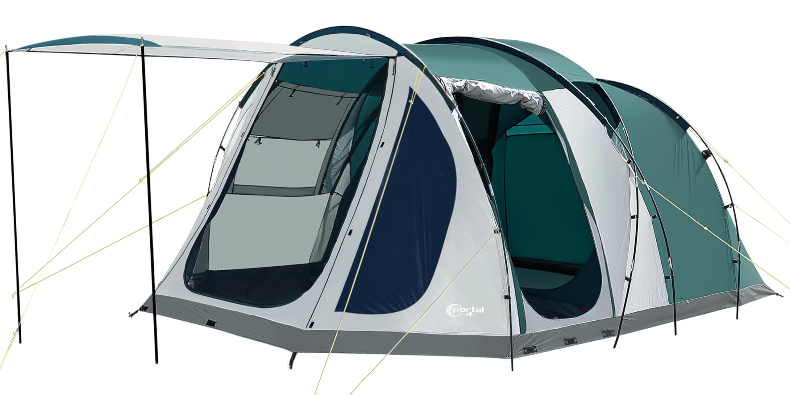 Portal Luxury 5 Man Tent 3000mm Waterproof Large Family Tent with Living Area 4-5 Persons Camping Tall Standing up Height with Fully Sewn-in Groundsheet Extendable Awning Canopy Tunnel 4 Season