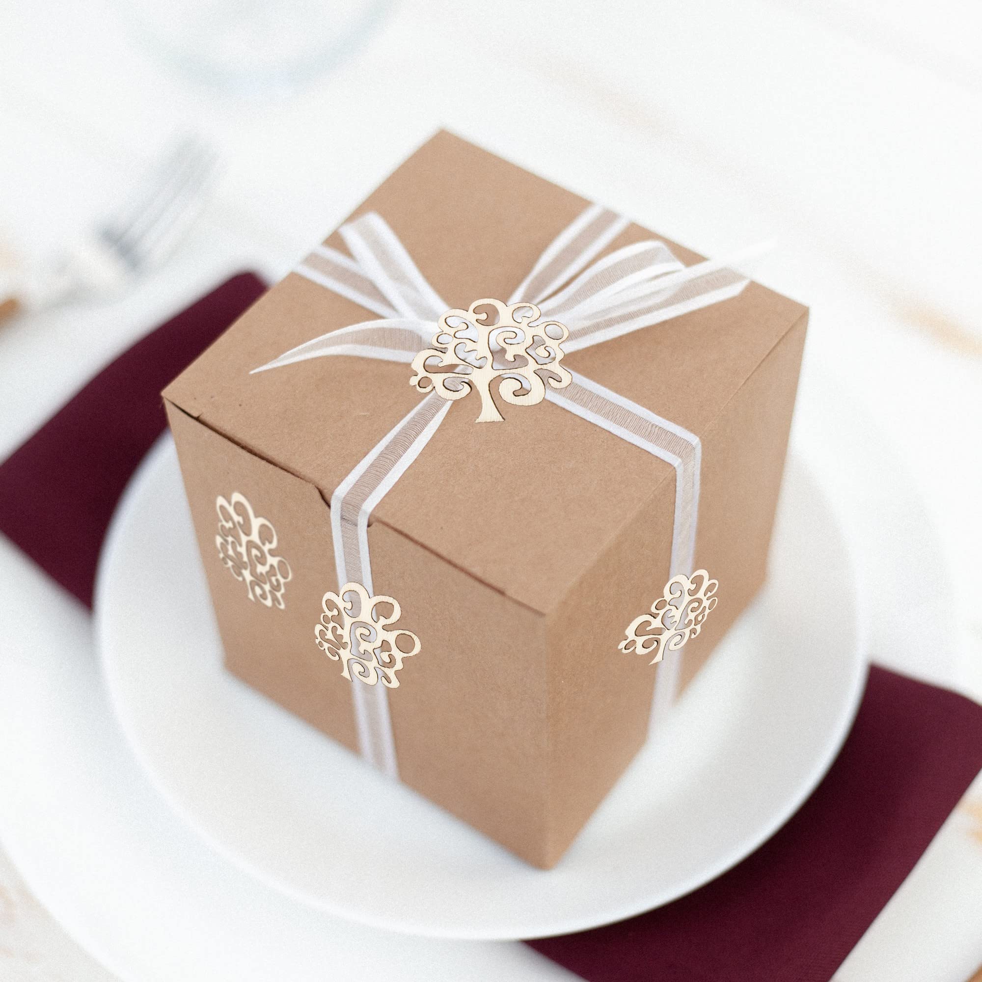 50 Ciondoli Albero Della Vita In Legno - Pendenti Decorativi Per Matrimoni, Battesimi, Fai Da Te, 4x3.9cm - Foto 4