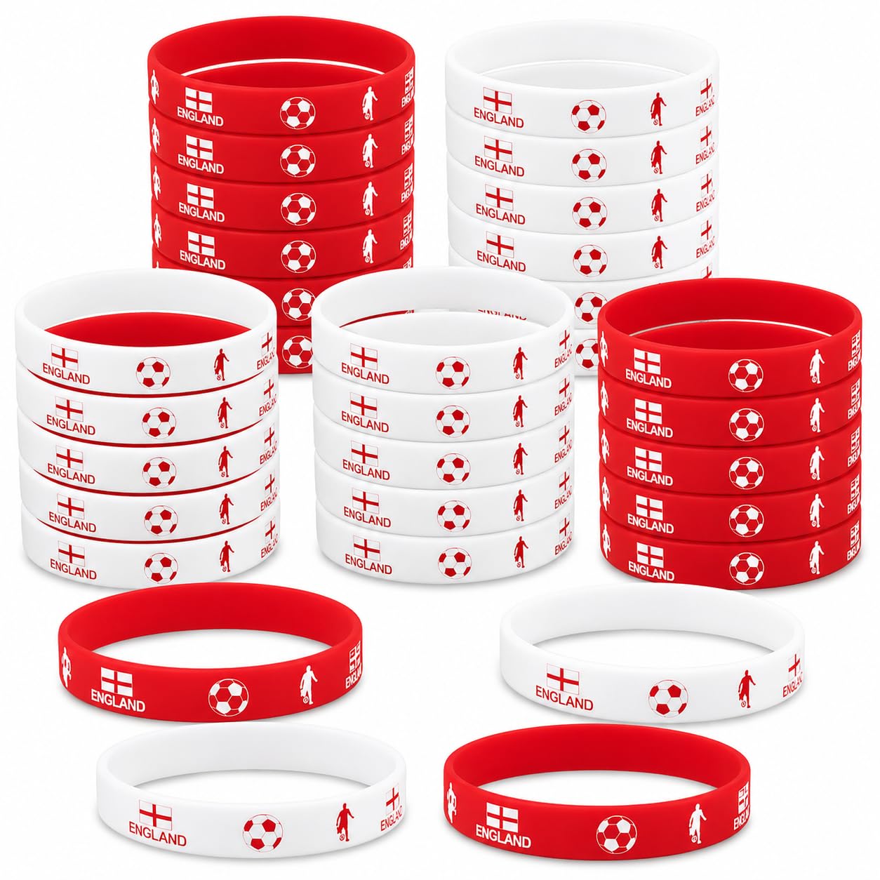 20PCS World Cup Football 2026 England Silicone Wristbands, England World Cup 2026 Merchandise, St George Cross Flag Rubber Bracelets for Football Party Decorations, Sports Event Souvenirs (England)