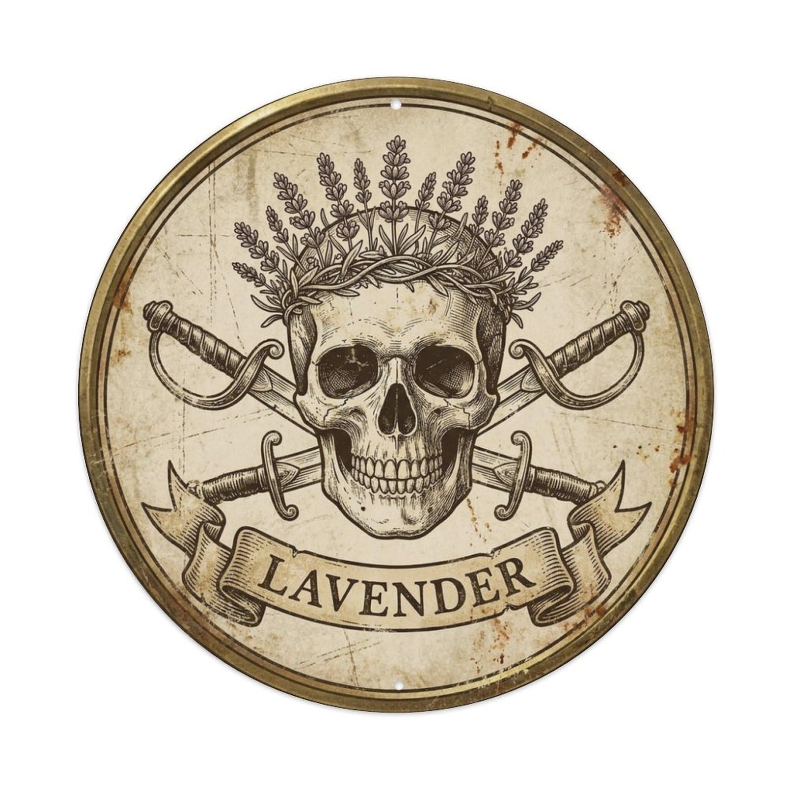 Lavender Skull Flower Crown Cutlasses High Seas Metal Tin Sign