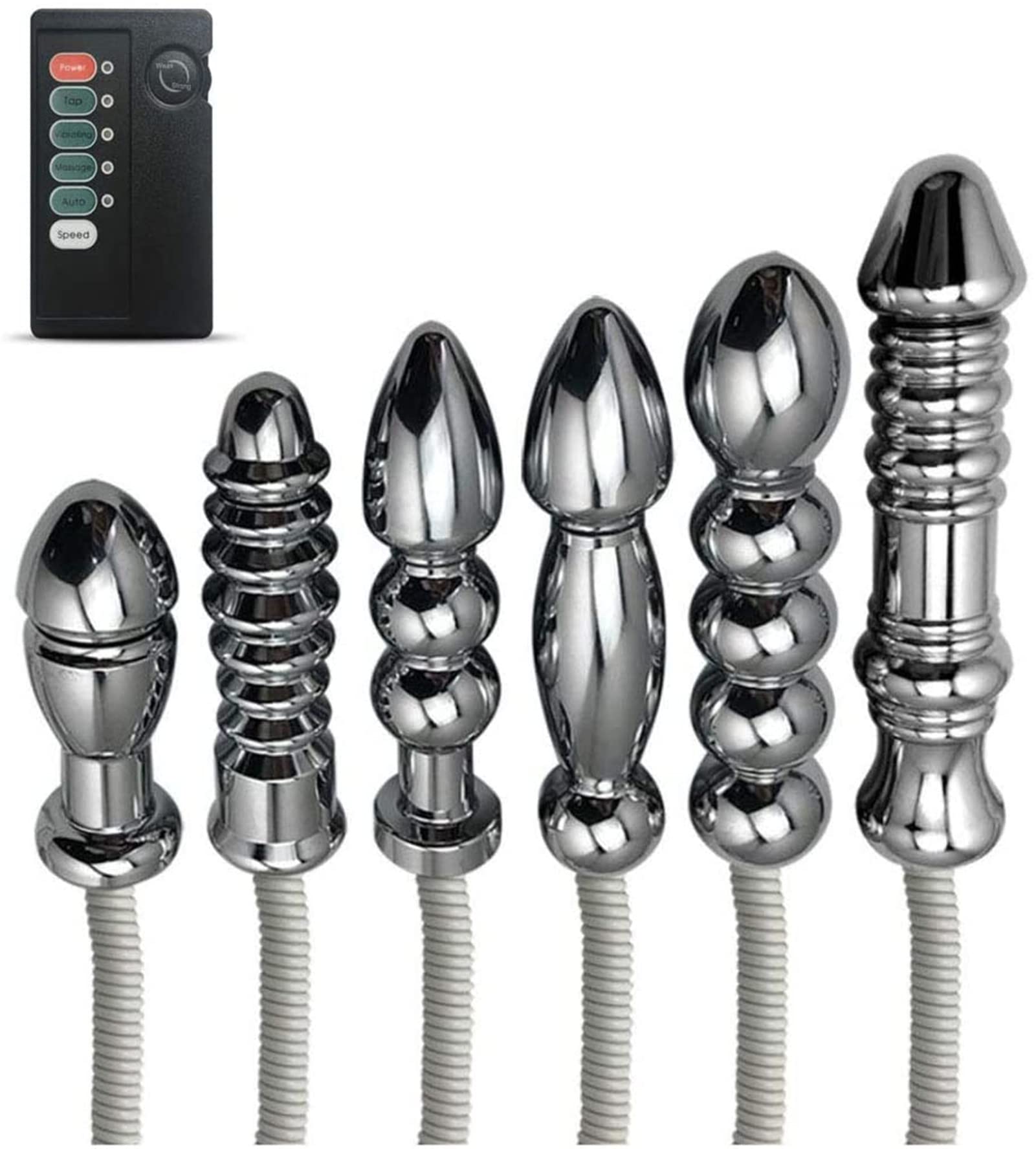 HeYie Electro Shock Metal Butt Plug, 6 Models Electrical Stimulation Vaginal Dildo/Anal Dildo Prostate G Spot Massager, Metal Butt Plug for Men Women (Size : A6)