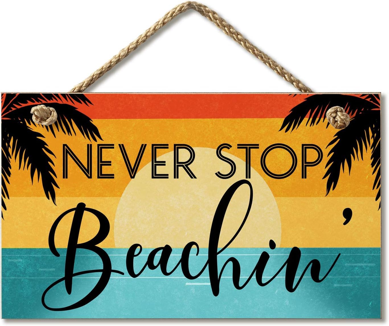 New Wood Sign 5x10 Inch Front Door Sign Never Stop Beachin Porch Decor Hanging Wooden Wall Sign Home Garden Yard Signs Plaque Farm House Gifts