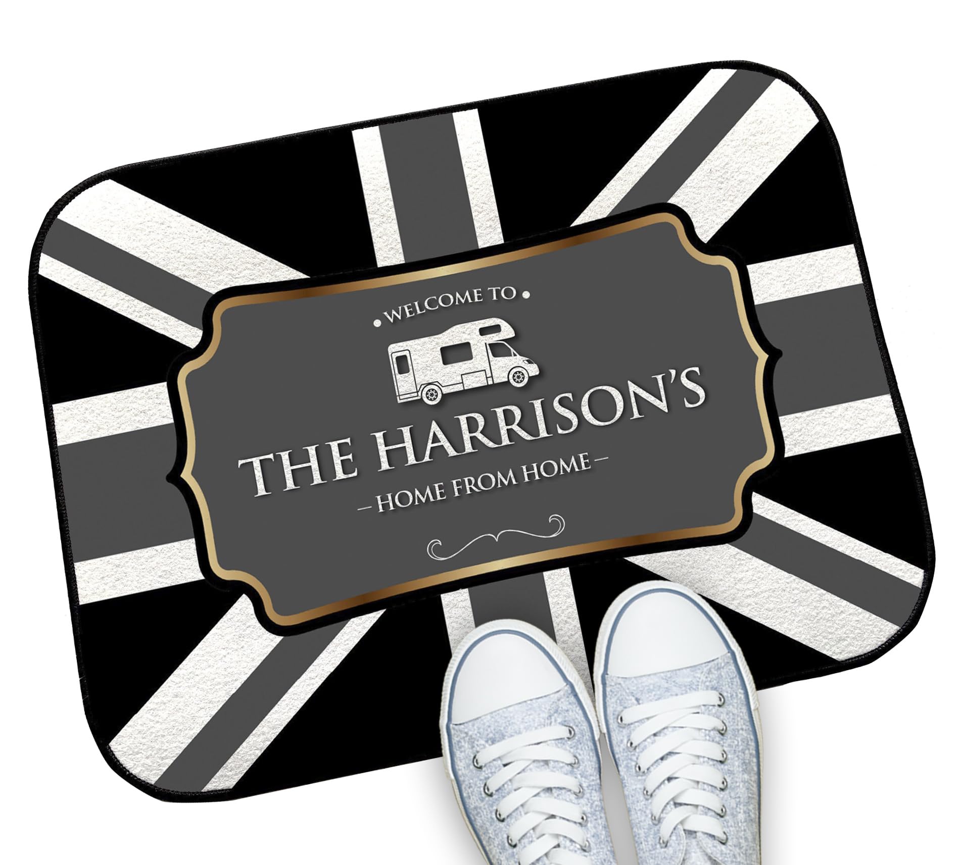 Personalised Campervan Mat - Grey Union Jack motorhome door mat Mat 44cm x 32cm - van life accessories