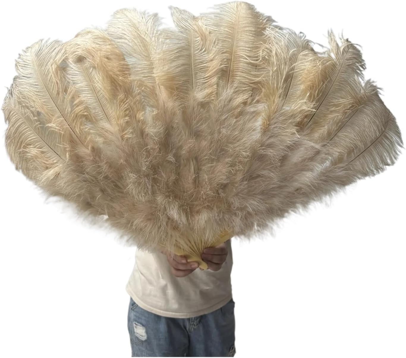 Ostrich Feather Hand Fan 100cm Plumes for Wedding Stage Dance Performance(Red,1PCS Left Hand)