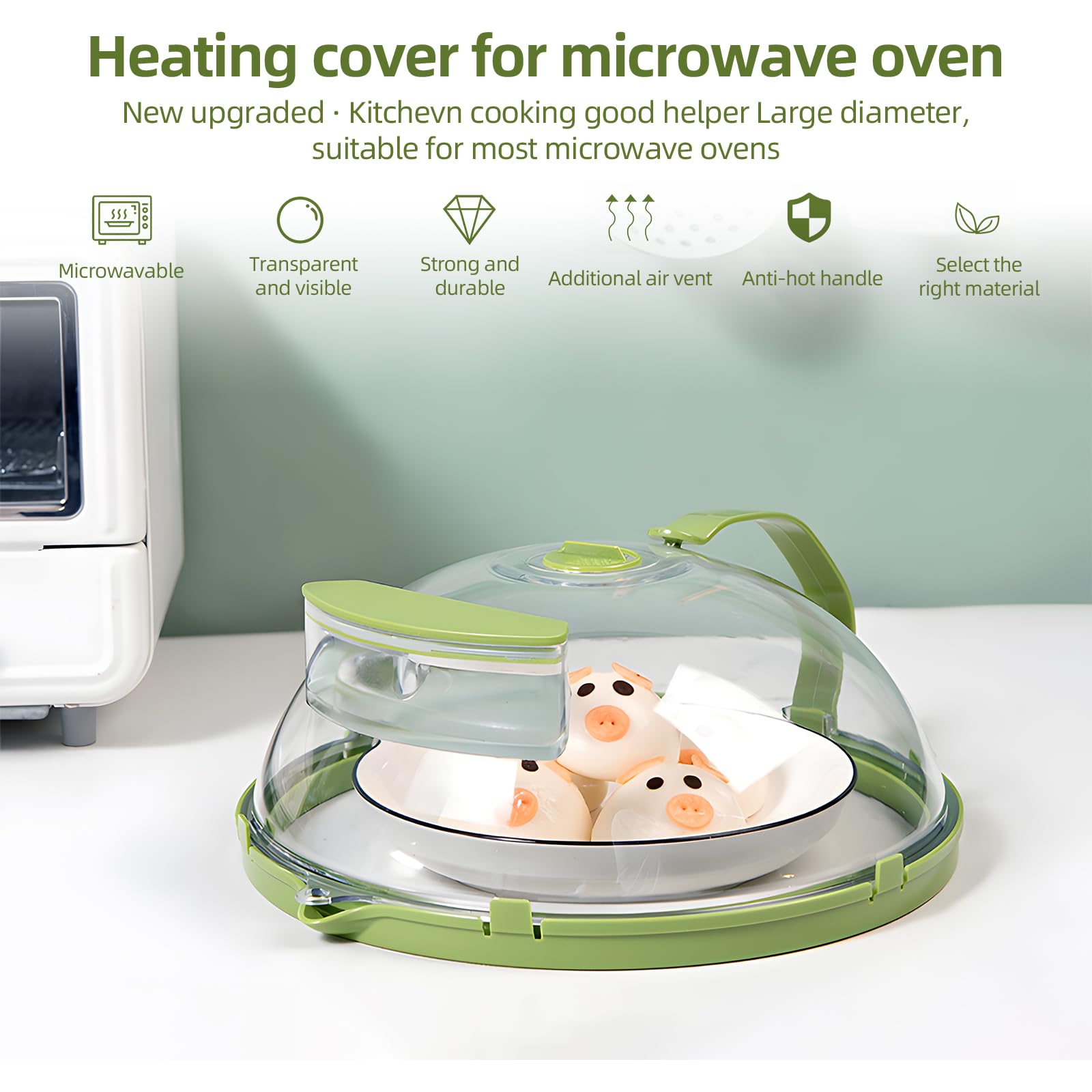 Cubierta de salpicaduras de microondas para alimentos, tapa de cocina transparente con asa y agujeros de ventilación de vapor ajustables, accesorios de cocina, tipo de inyección de agua
