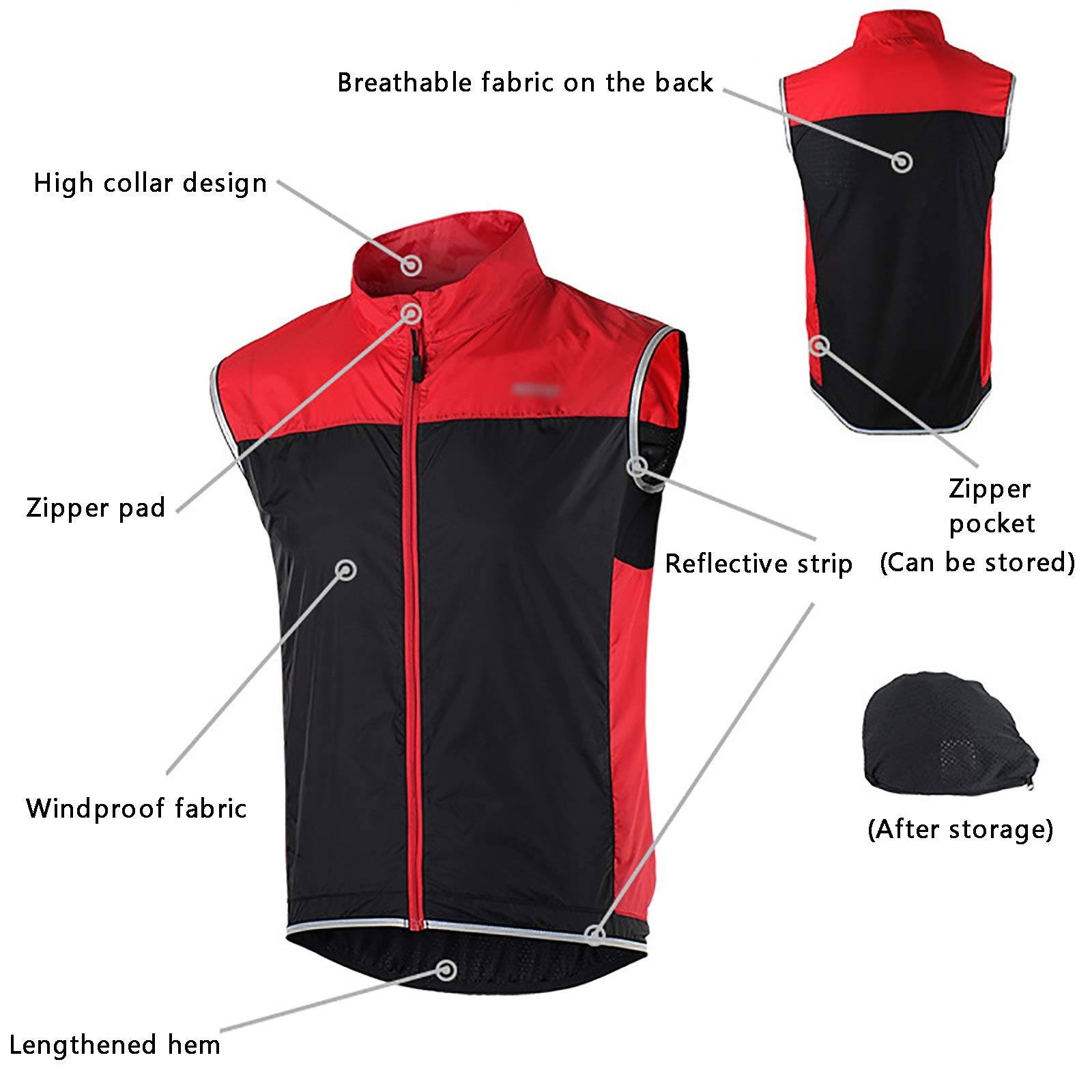 LXC Hombres Impermeable Chaleco De Ciclismo Antiviento Sin Mangas Chaleco con Malla Transpirable Y Tira Reflectante (Color : Blue, Size : 3XL)