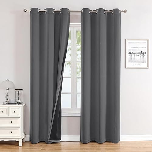 Miniatura 42 de ChrisDowa Cortinas 100% Opacas para Dormitorio con Forro Negro, 2 Capas Gruesas Totalmente Opacas con Aislamiento Térmico y Ojales, Cortinas de