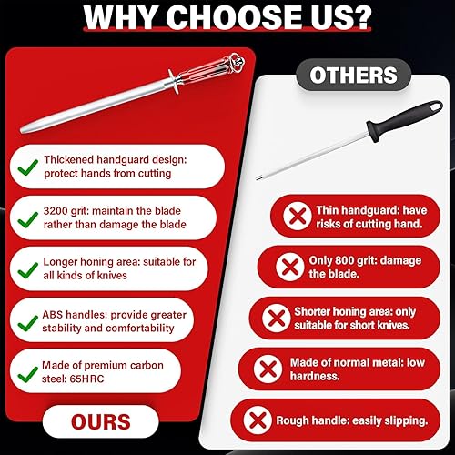 Miniatura 5 de Huusk Afilador de cuchillos de 10 pulgadas, afilador de acero de acero de alto carbono, afiladores de cuchillos de cocina con puntas magnetizadas,