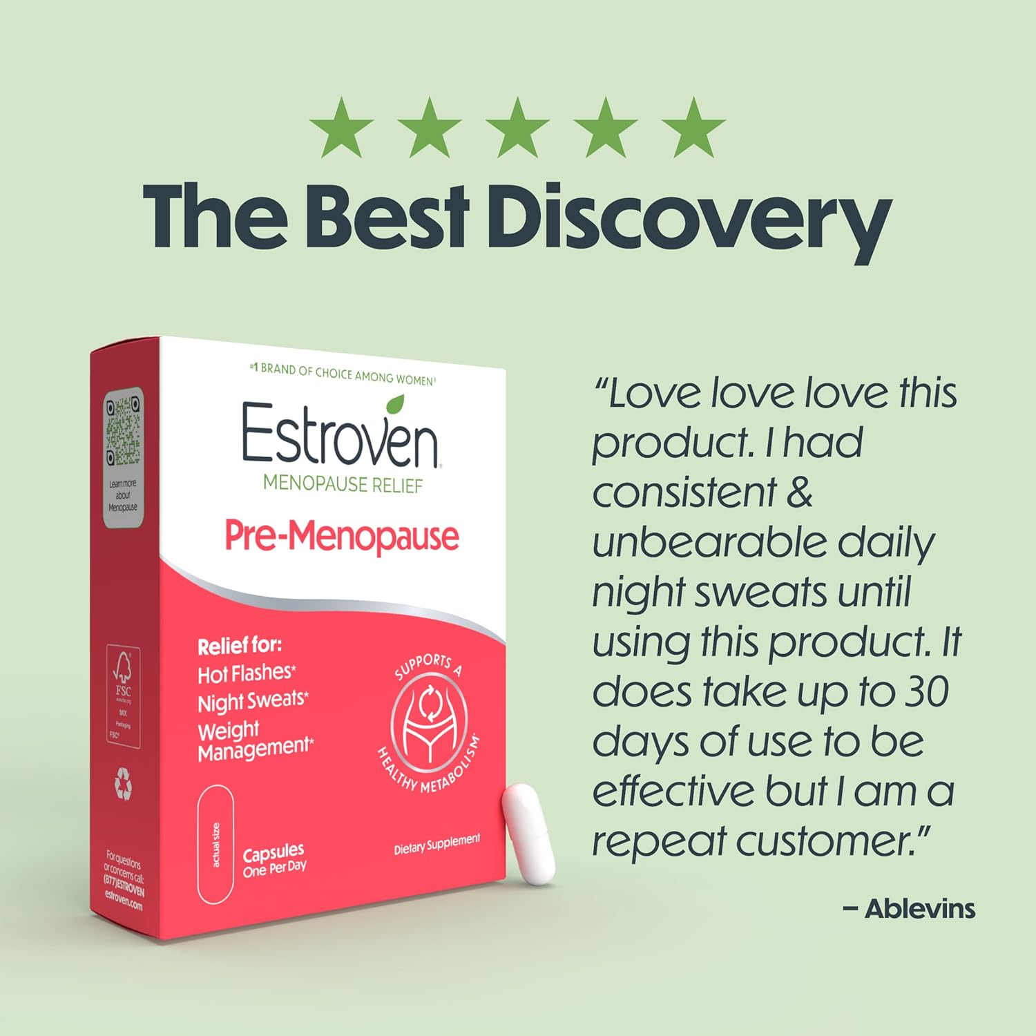 Estroven Pre-Menopause Relief, 30 Ct., Clinically Proven Ingredients, Provides Menopause Relief plus Night Sweats & Hot Flash Relief, Drug-Free or Estrogen Free - Image 4