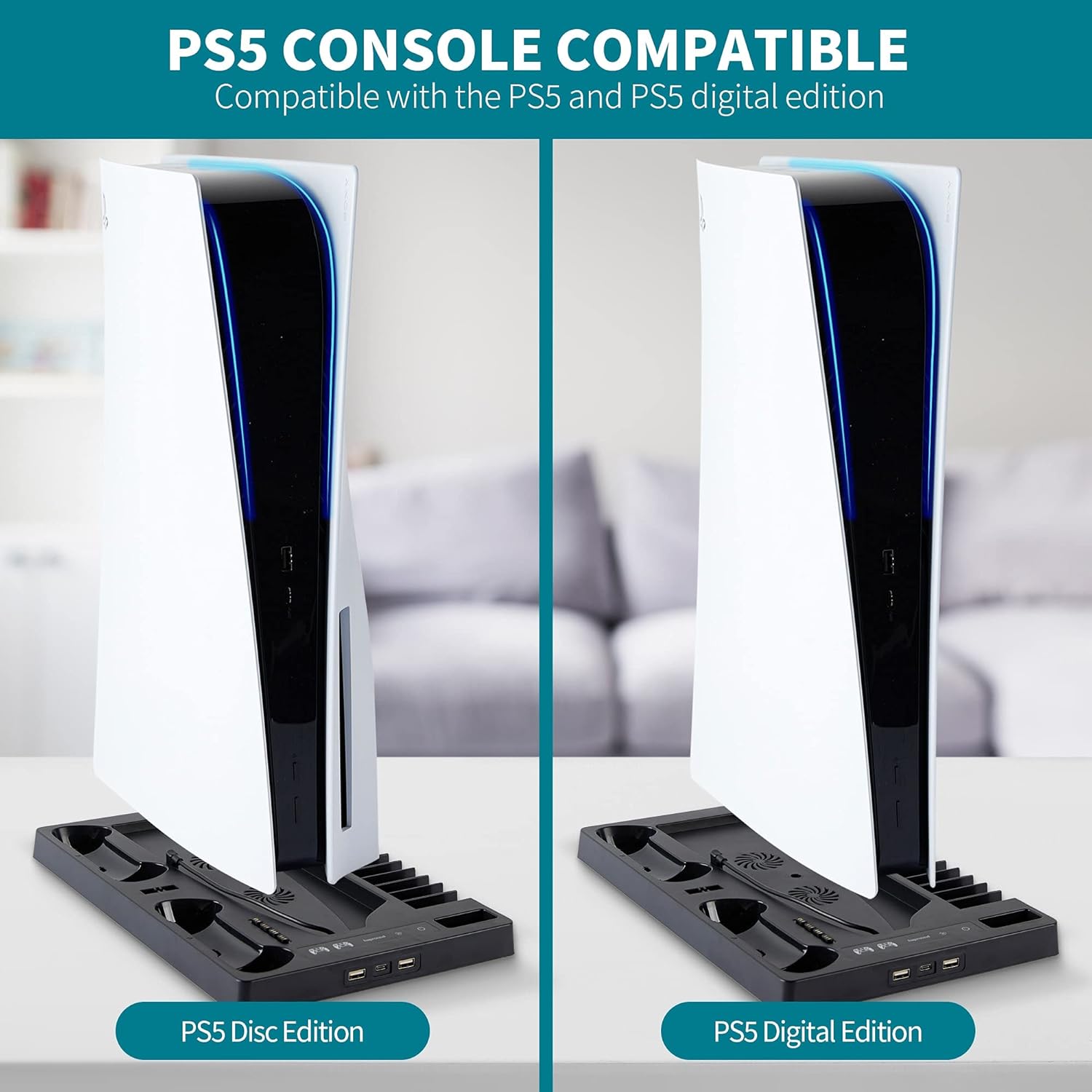 HAPROUND PS5 Vertical Stand with Cooling Fan and Dual Controller Charger - Indicator Lamps and 15 Game Slots, Fast Cooling through Metal Base, PS5 Console Compatible : Video Games