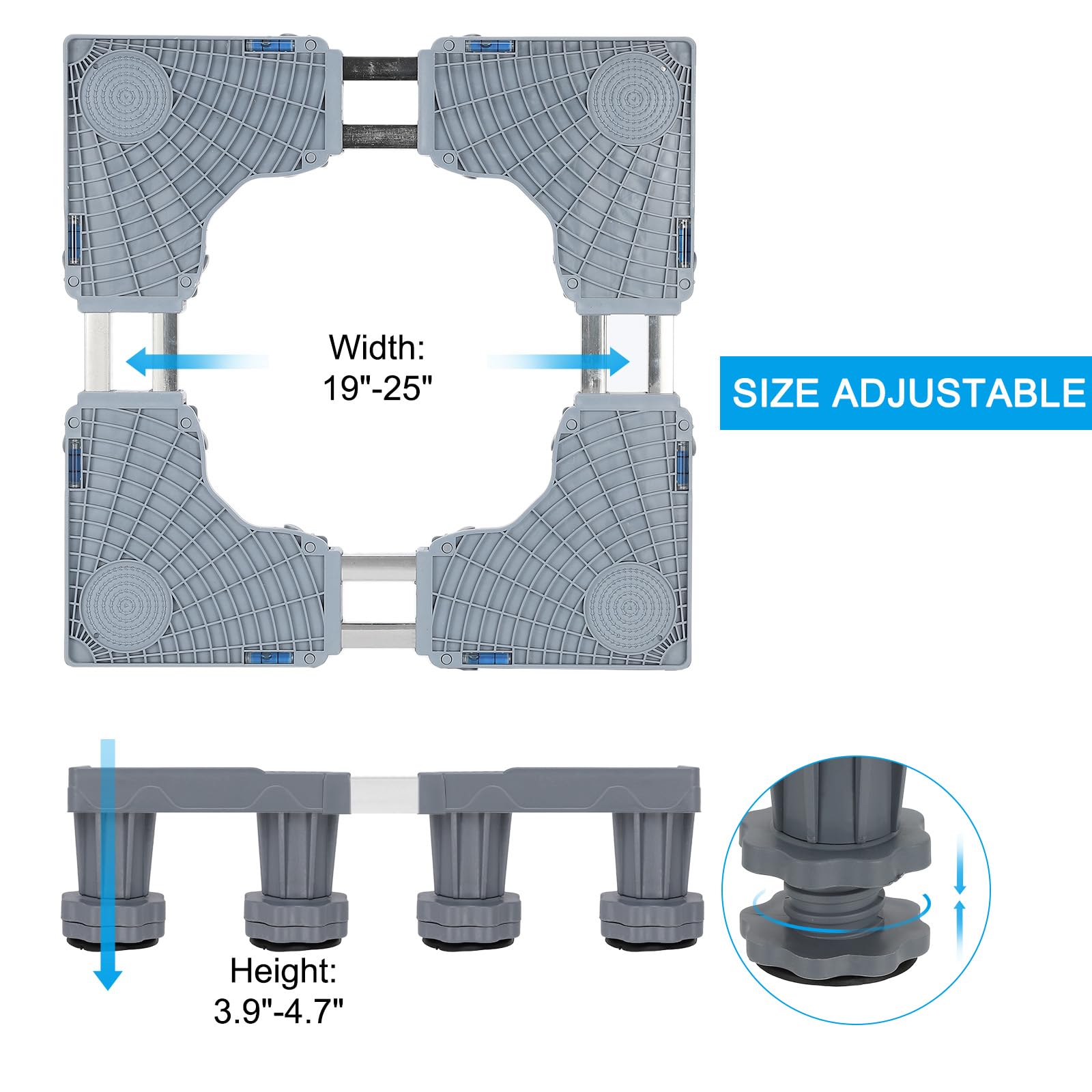 PATIKIL Soporte para Mini Nevera, Bandeja de Base Ajustable Multifuncional Antivibración para Refrigerador Lavadora Secadora Lavavajillas Aire Acondicionado, Altura de 3.9"-4.7"