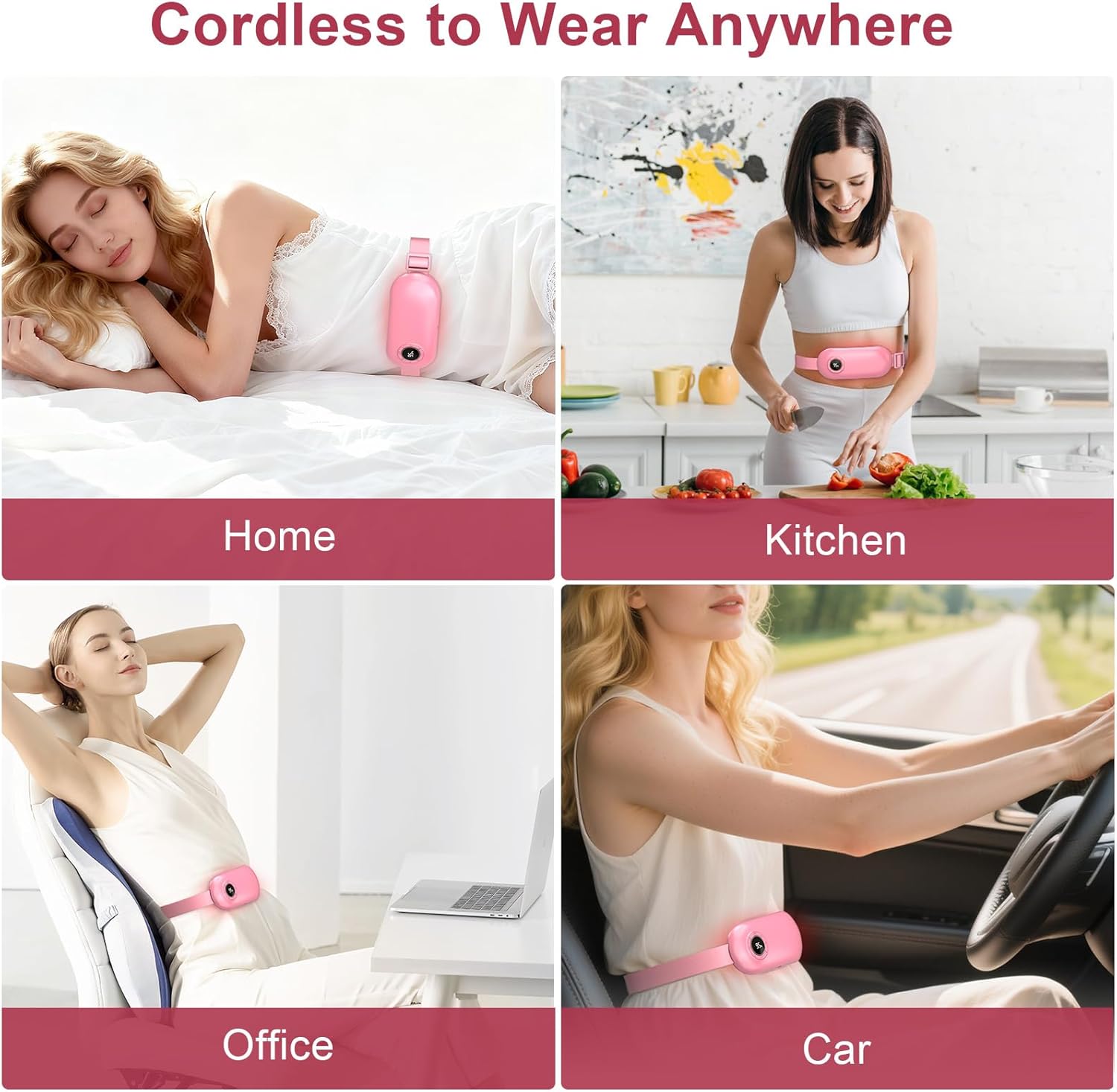 Heating Pad for Period Cramps, 3 Heat Levels and 3 Massage Modes, Portable Heating Pad for Menstrual Cramps Relief, Electric Heat Belt, Christmas Gifts for Women and Girl Stocking Stuffers(Pink) - Image 4