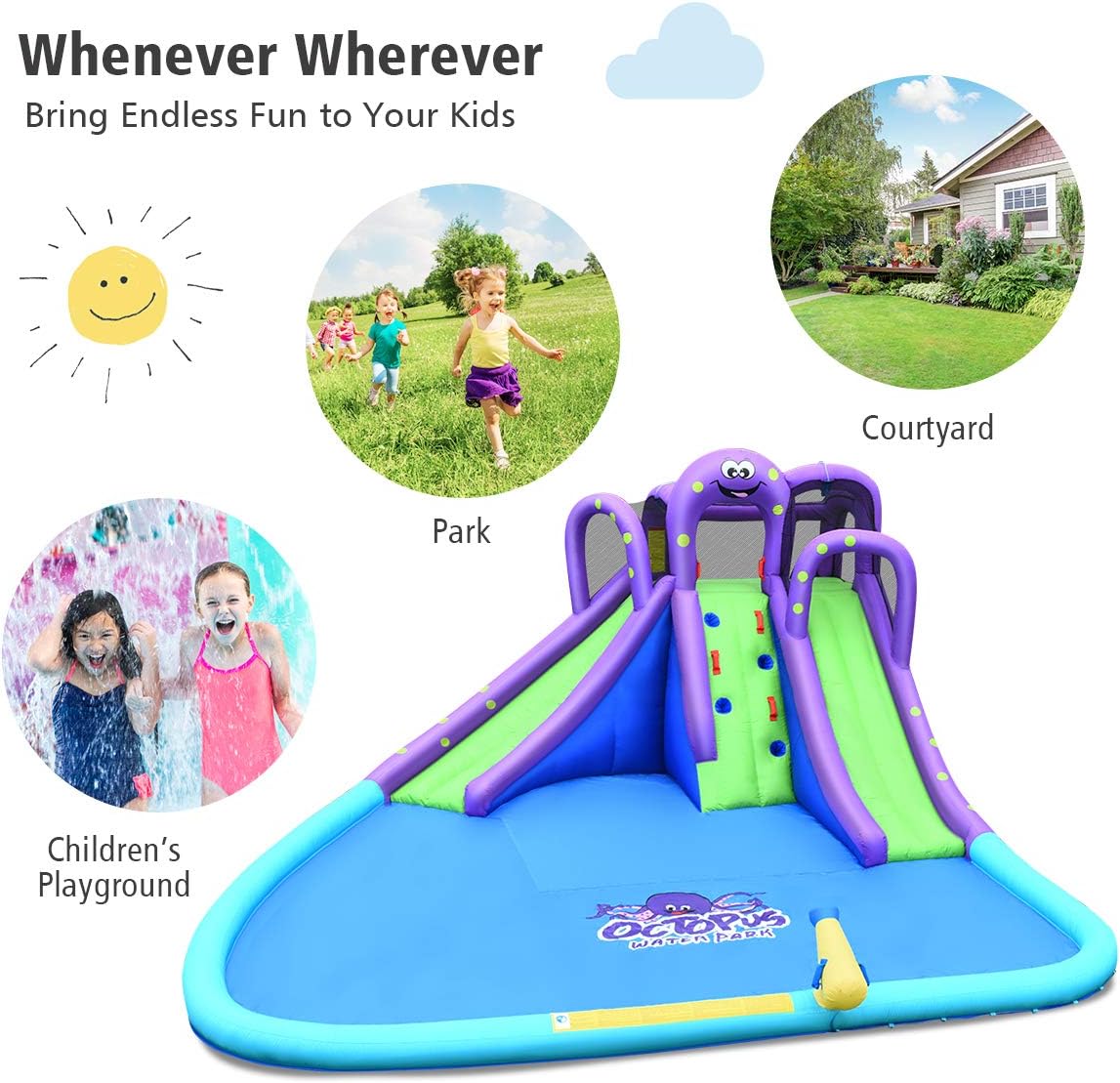 BOUNTECH Inflatable Water Slide, 18x16.5FT Mega Kids Waterslide Park Bounce House w/Dual Slides, Blower, Blow up Water Slides Inflatables for Big Kids Backyard Party Gifts