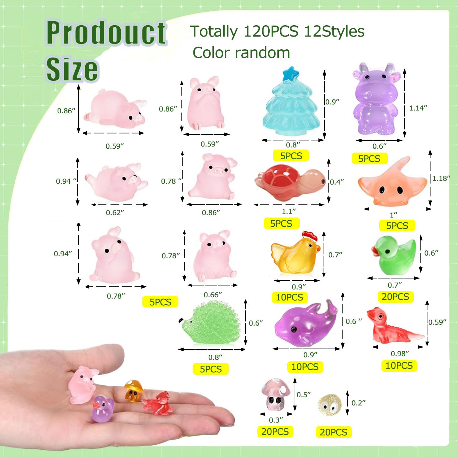 OrgMemory 120 PCS Mini Luminous Resin Animals, 12 Styles, Small Plastic Animal Figures - Image 3