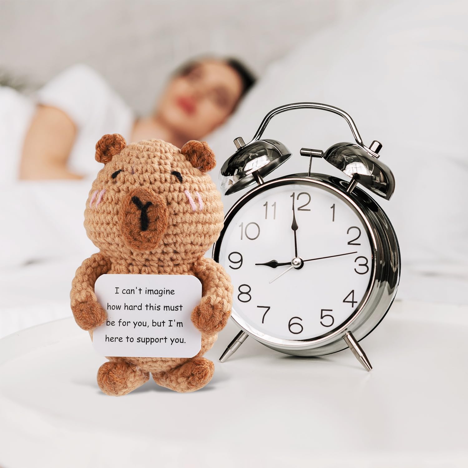 Capybara Au Crochet - Animal En Peluche Mignon Avec Carte Positive - Environ 9x5,5 Cm - Cadeau Motivation Bureau