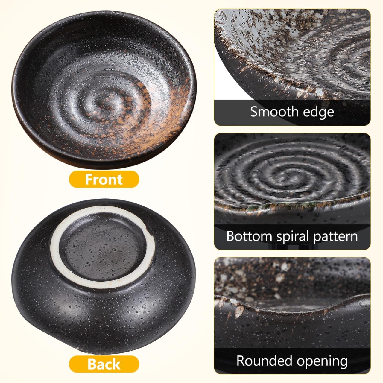 Amosfun 4pcs Japanese Retro Porcelain Dish Small Ceramic Seasoning Side Dishes Sauce Vinegar Sauce Dipping Bowls 3.14 x 3.14 x 0.94 Inch
