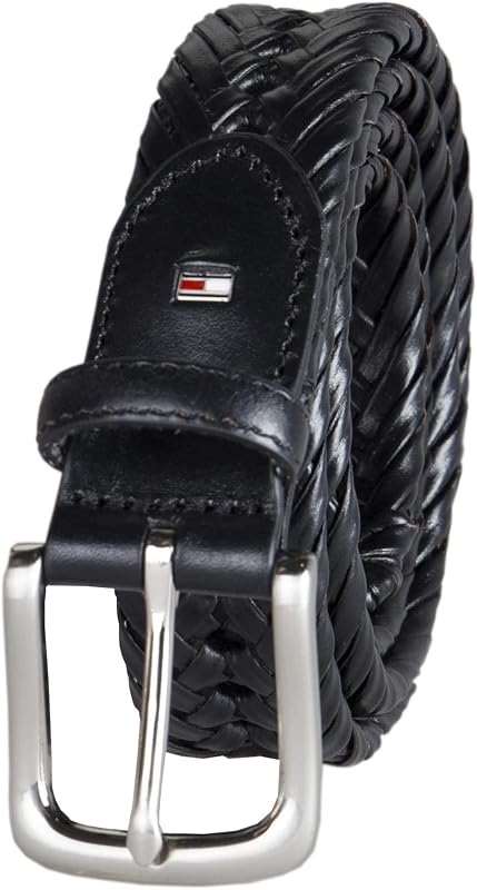 Tommy Hilfiger Cinturón trenzado de cuero totalmente ajustable para hombre, correa clásica para jeans, caquis y pantalones de vestir