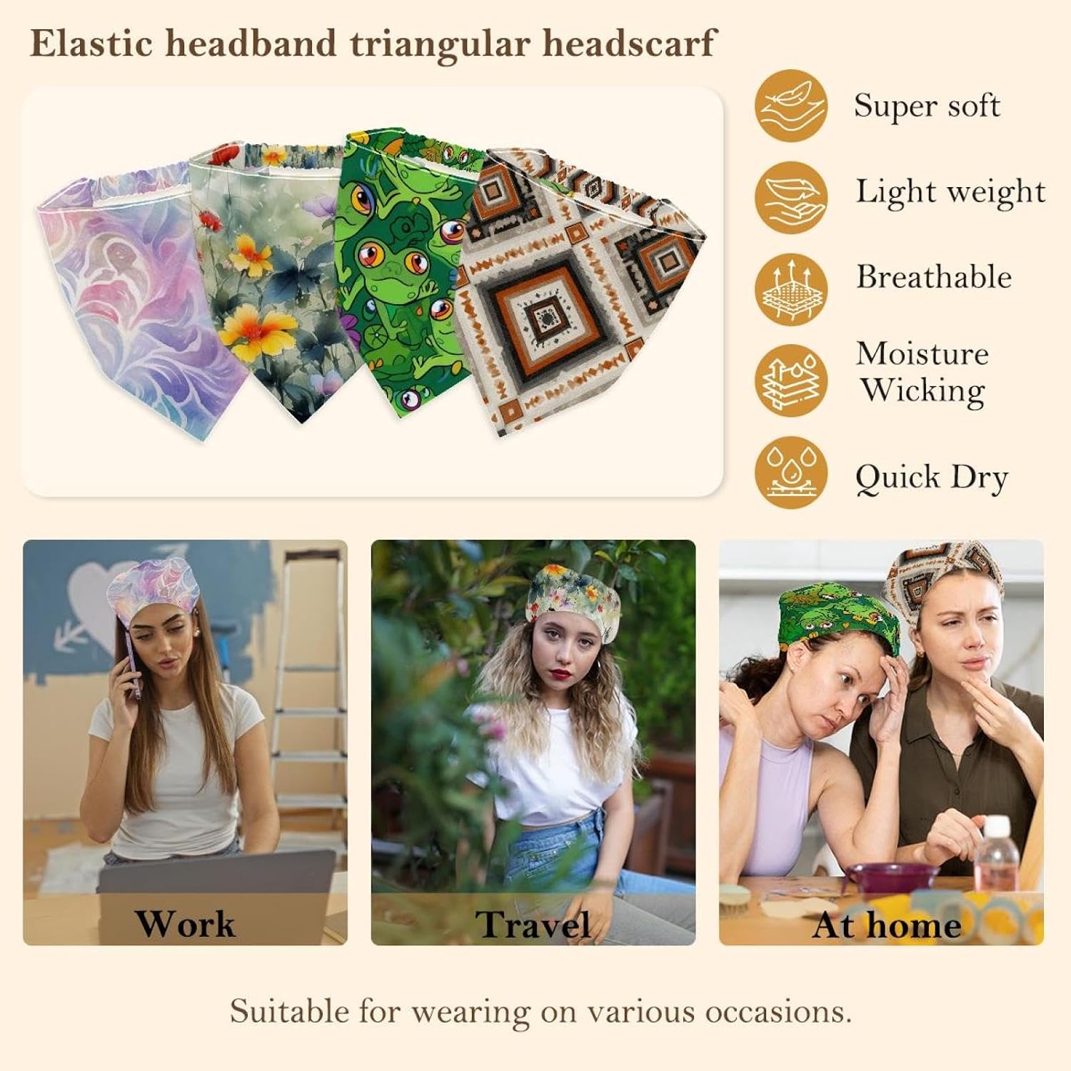4 Packs Chiffon Hair Scarf, Ethnic Pattern Head Bandanas for Women, Elastic Triangle Hair Bandanas Kerchief image 5