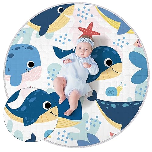Miniatura 1 de Wesiti Tapete de juego para bebé antideslizante de 40 x 40 pulgadas, tapete de actividad grande para bebé, tapete redondo para el tiempo boca abajo,
