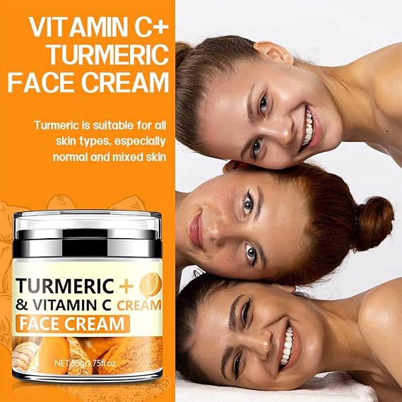 Vitamin C Face Cream-Turmeric Face Cream,Moisturizing, Soothing, Oil Control And Skin Repair,Anti-Aging Facial Cream, Normal, Dry, Oily & Combination Skin,Turmeric Cream with Vitamin C