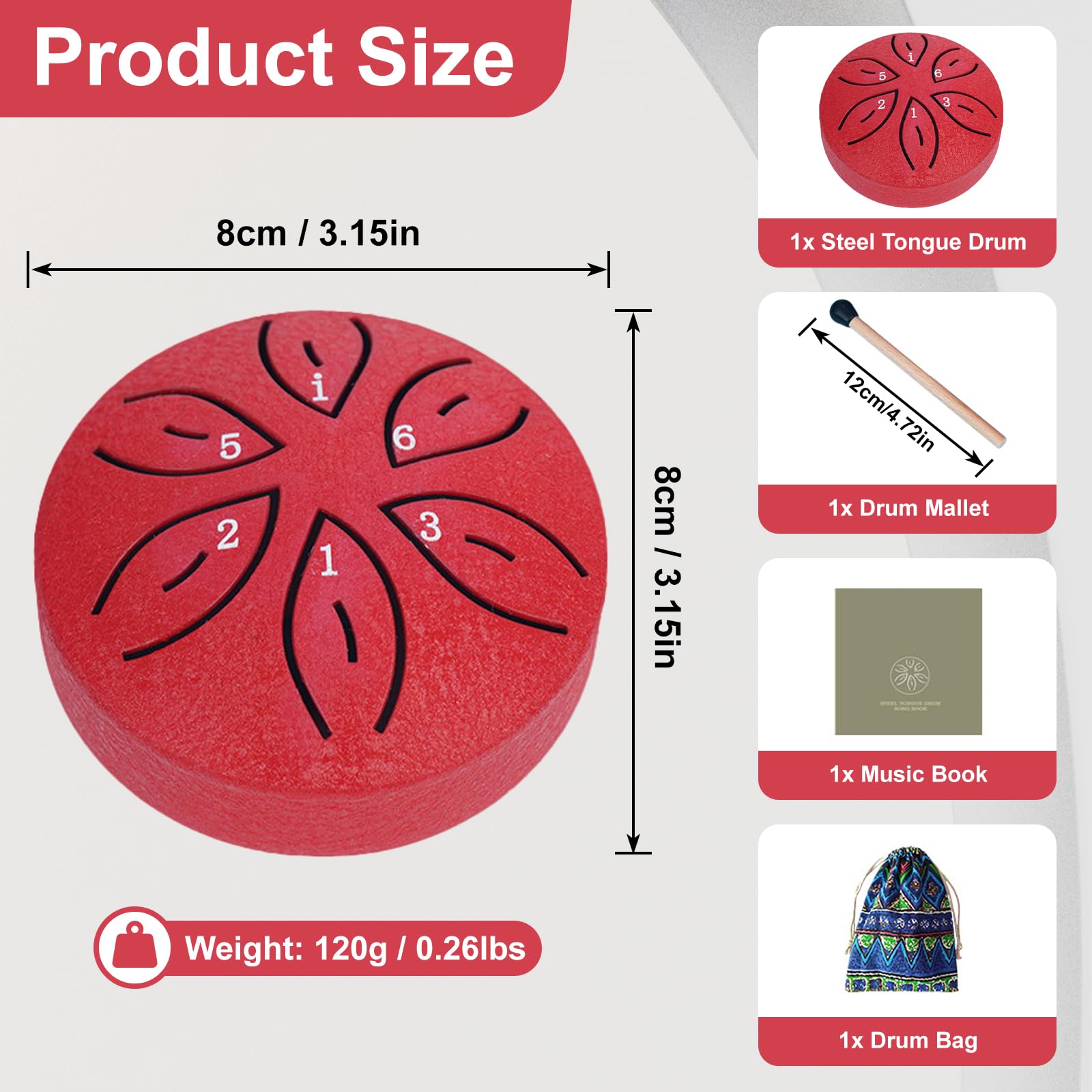 TINGSING Mini tambour à langue en acier de 7,6 cm à 6 notes, Instrument de percussion avec sac en tissu - Image 2