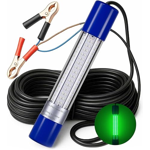 Underwater Fishing Light, Green LED Submersible Fishing Light,12V/24V Dual Voltage for Boats, Docks, Saltwater & Freshwater Use, IP68 Waterproof with 20ft Cable​ (Green)