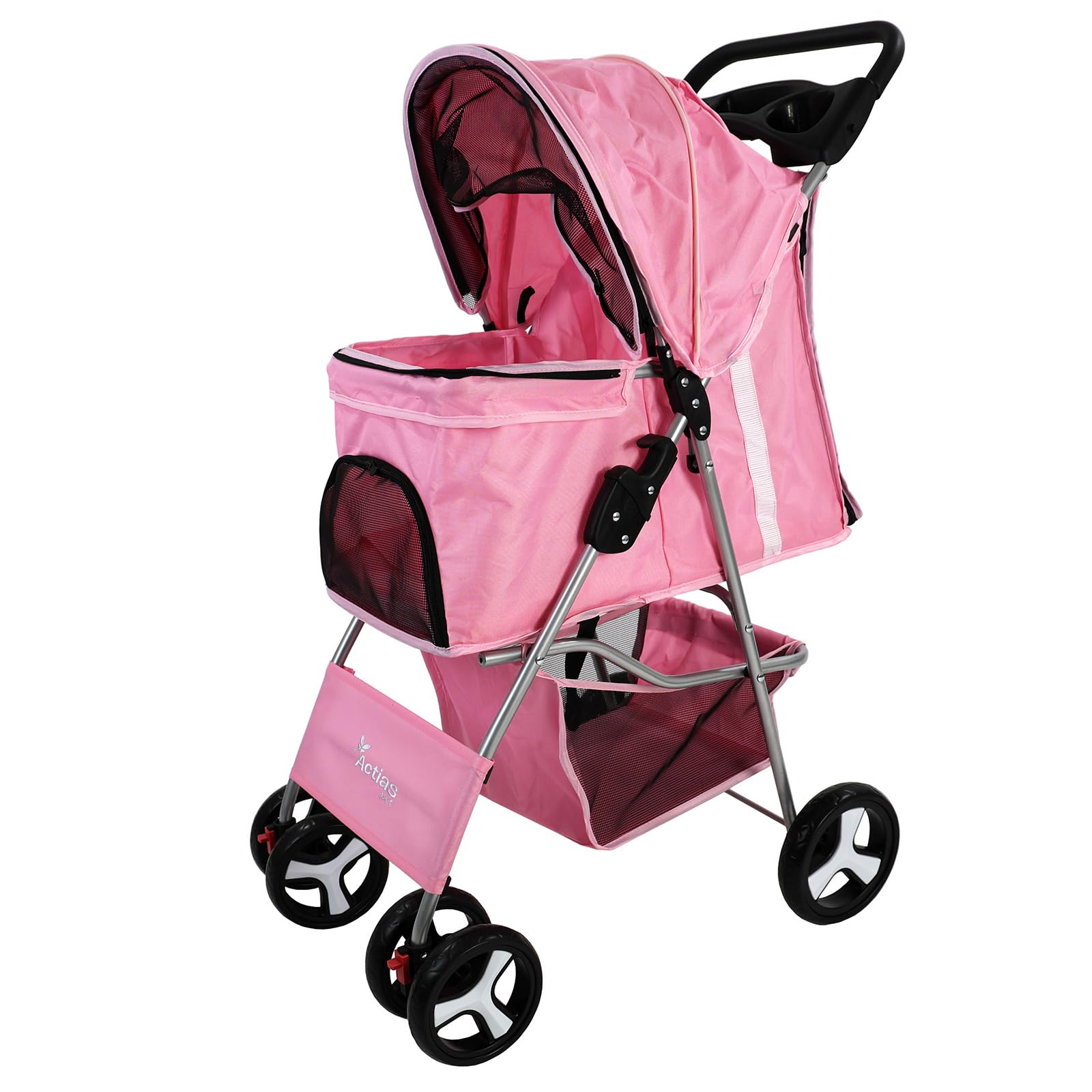 Actiaspet - Foldable Pet Stroller with Swivel Wheels | 15kg Carrying Capacity Collapsable Pet Push Chair Buggy (Pink, Stroller) โ image 1