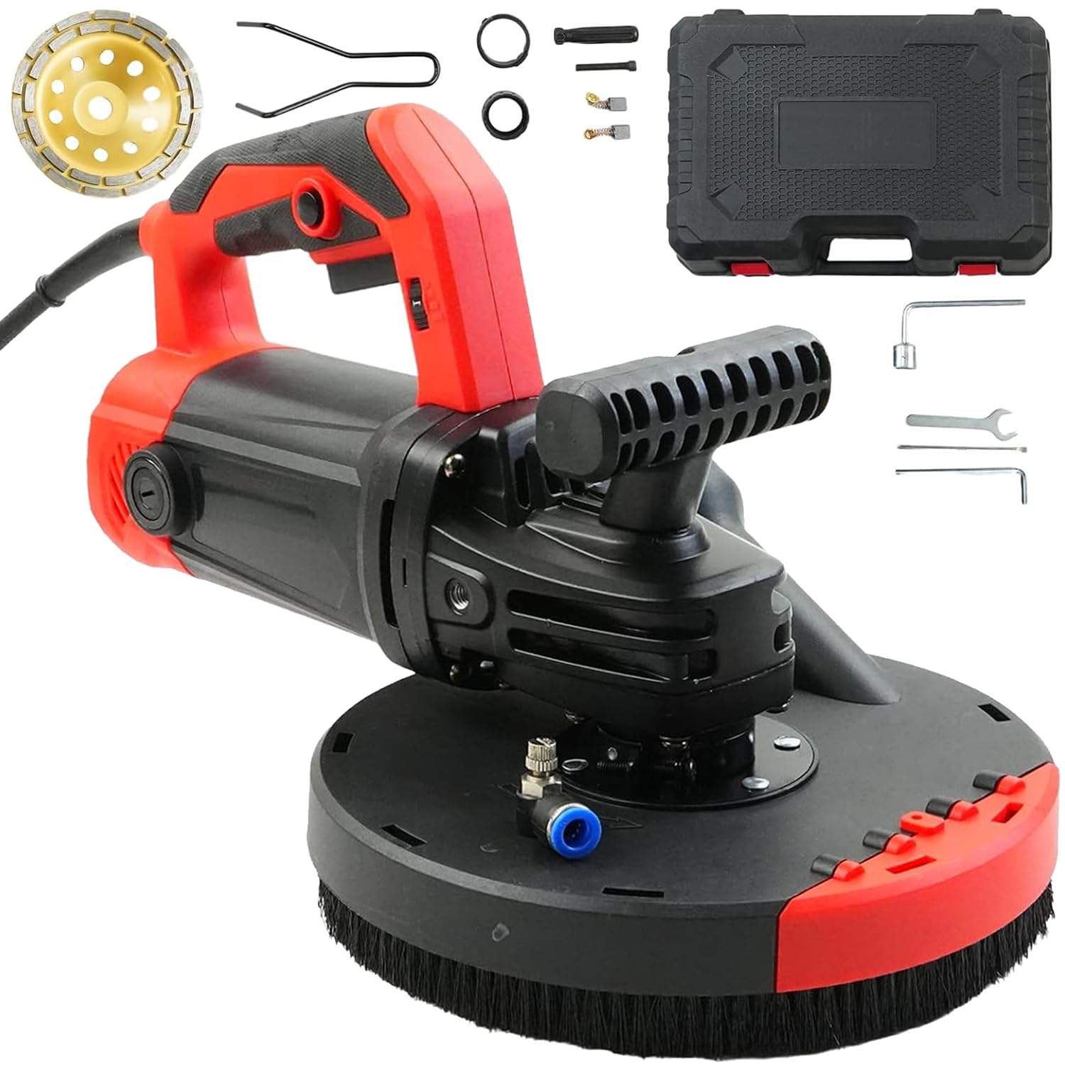 Concrete Floor Surface Grinder, 2200W 2200-4800RPM 6 Speed Adjustments Angle Grinder Set with Diamond Wheel&Dust Cover&Handle&Safety Lock&1.7m UK Plug Cord&Suitcase,Perfect for Ceiling, Wall, Floor