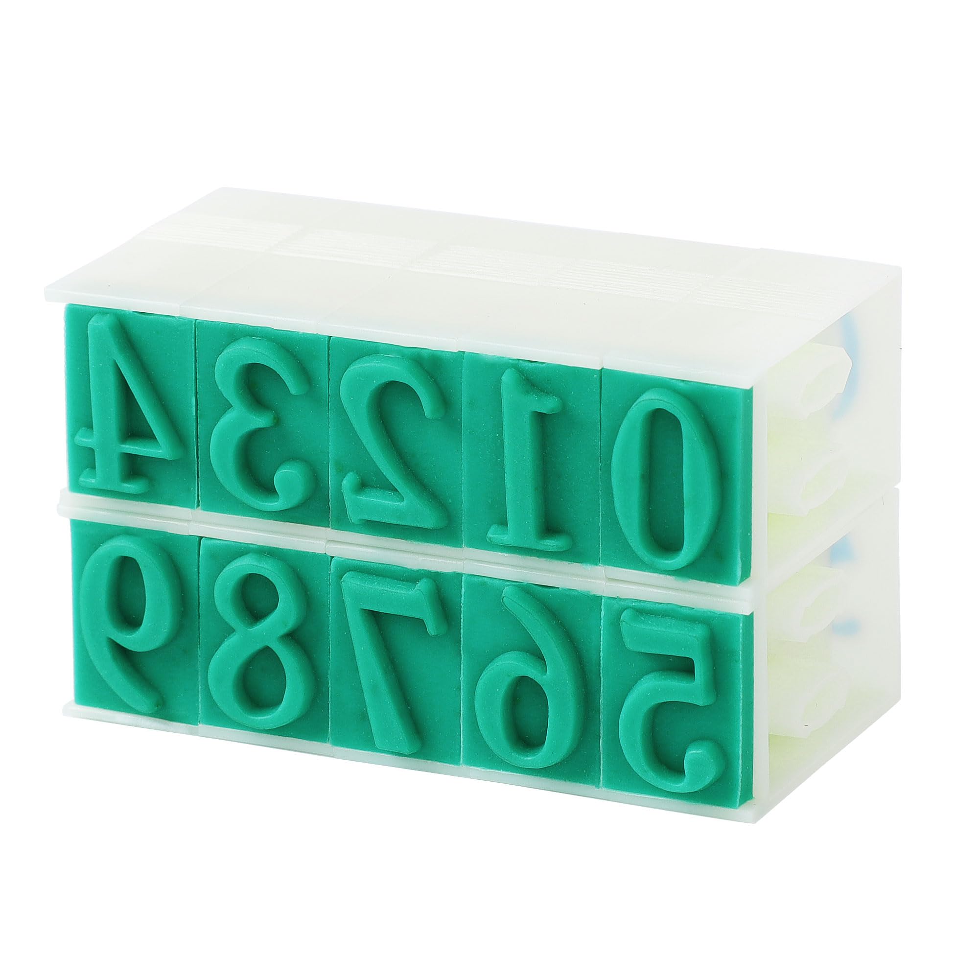 23mm Wide Plastic Rubber 0-9 Digits Combination Numbering Stamp Green Off White, 0.6 x 0.9 inches